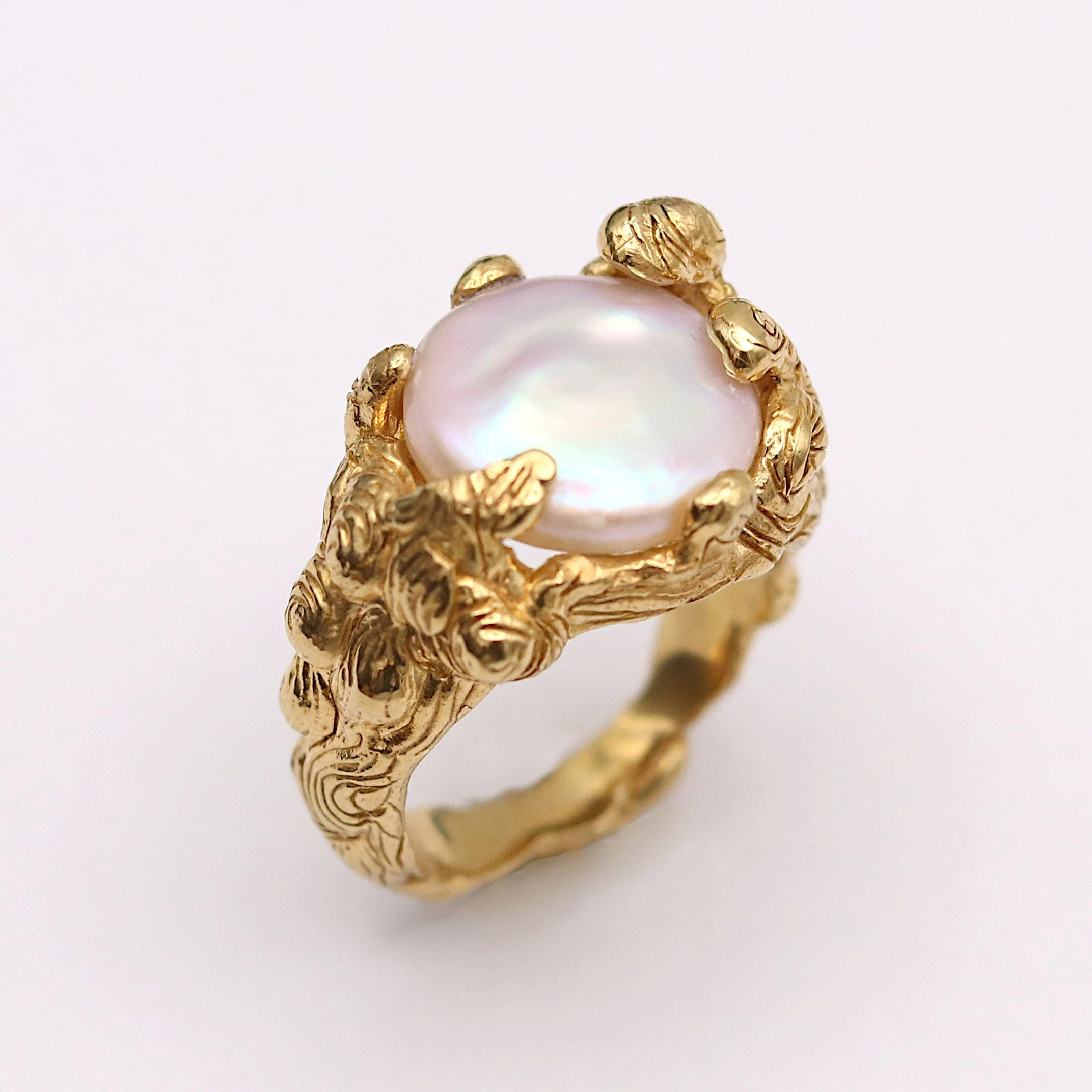 Georgina Hopkin Gold Molten Pearl Claw Ring white background.jpg