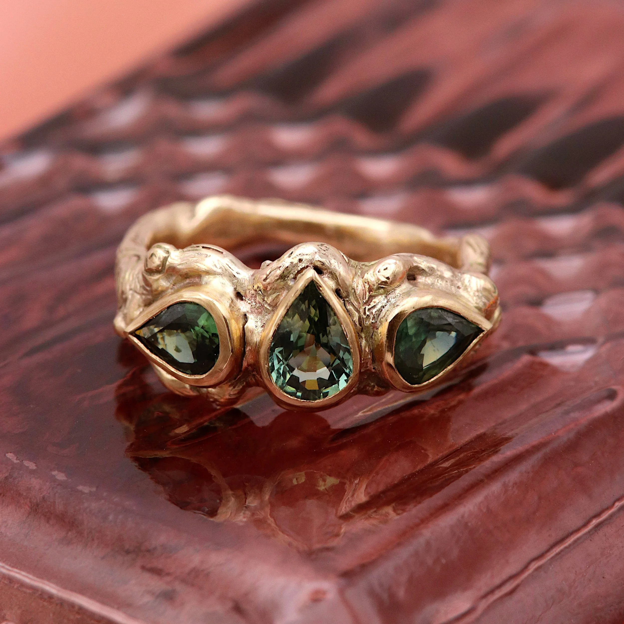 GHLR01 Triple Pear Sapphire Molten Craved Ring crop.JPG