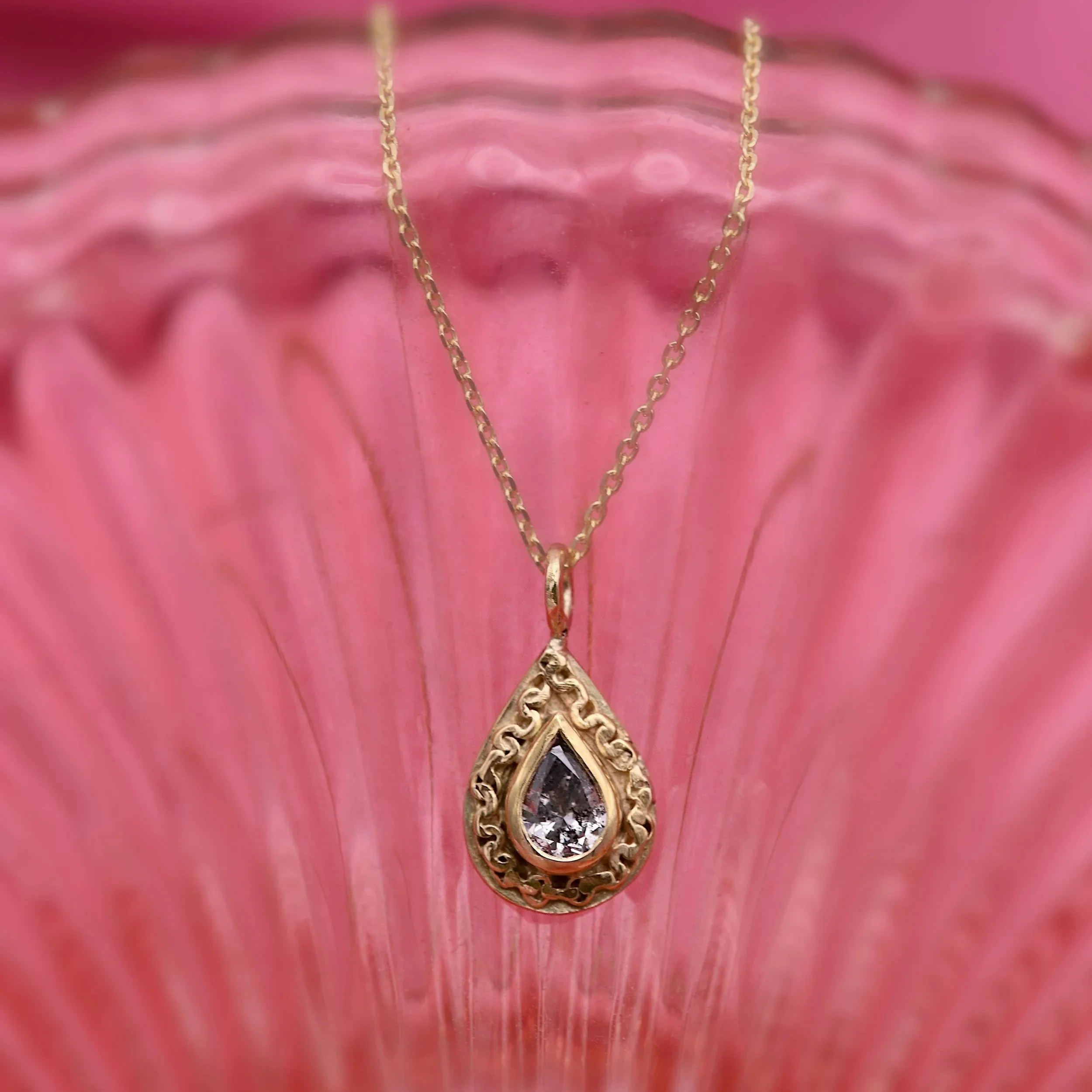 Salt And Pepper Diamond Peardrop Pendant