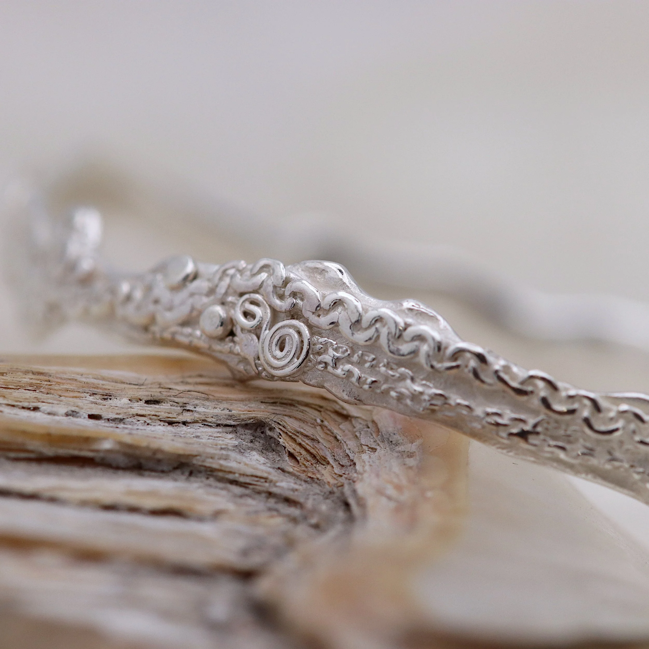 Silver Molten Chain Oval Bangle Close Up.jpg