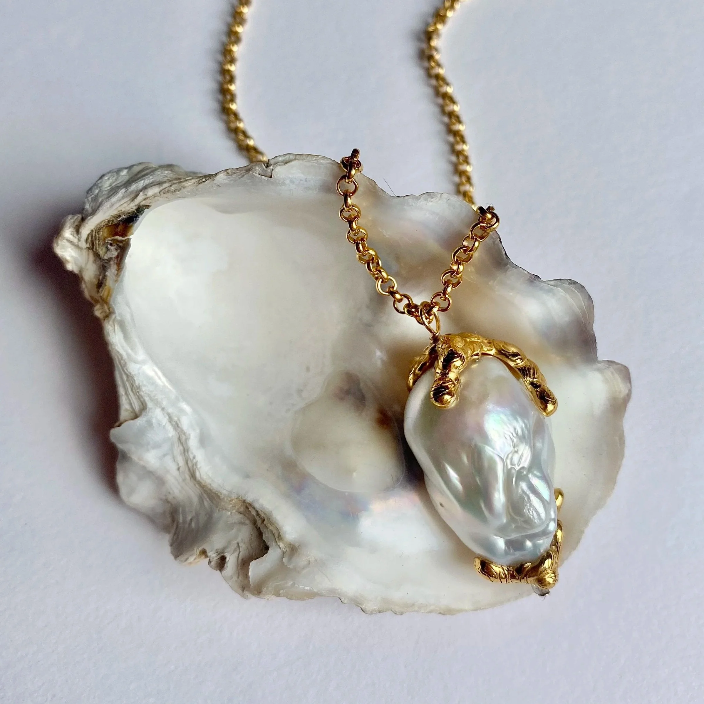 Large Molten Gold Plated Pearl Necklace