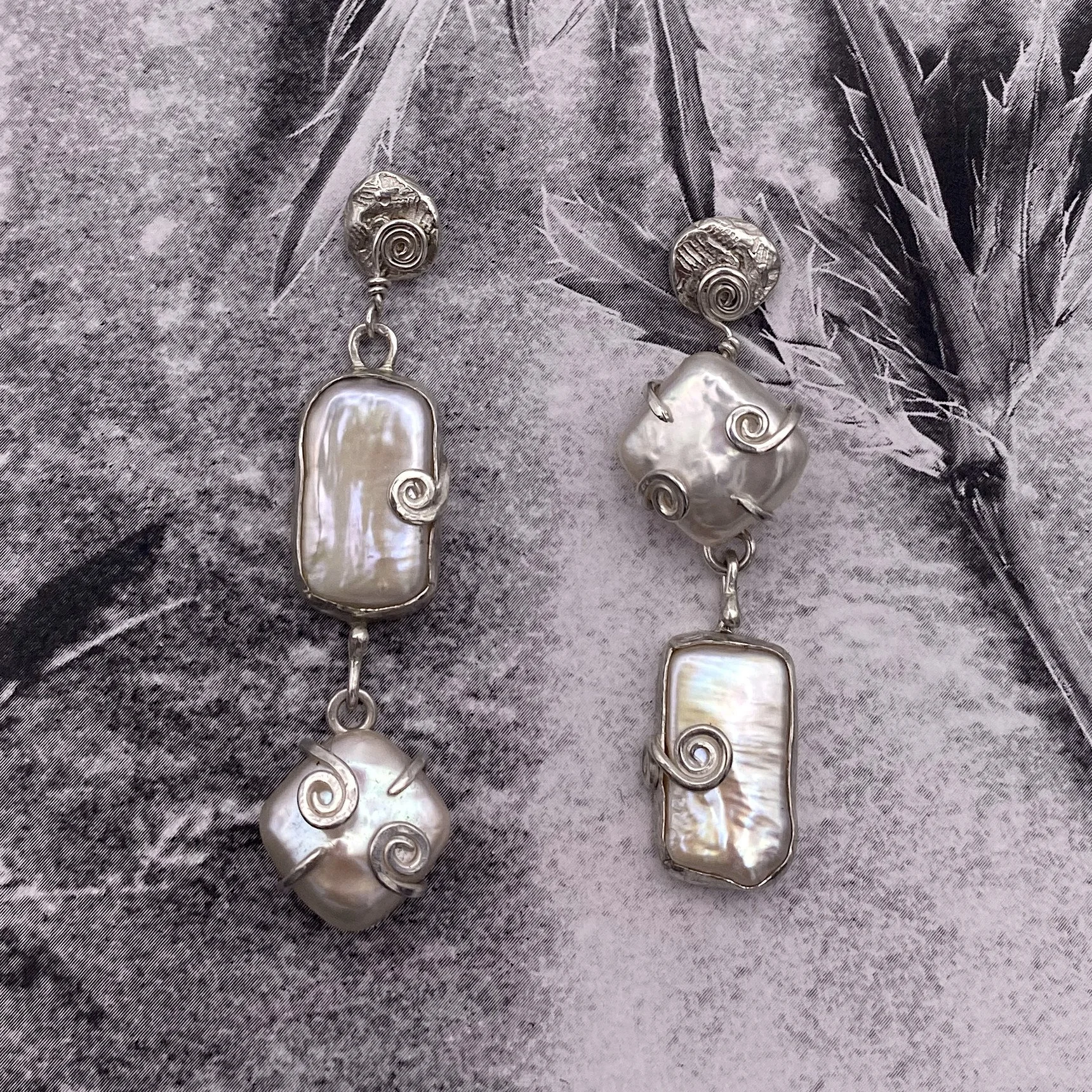 Mismatched statement pearl drop earrings thistle crop.jpg