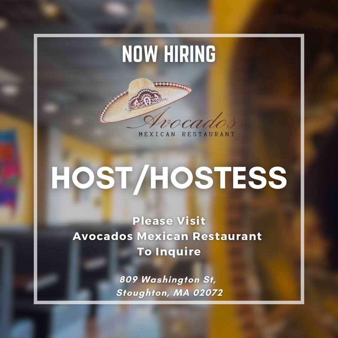 We’re hiring a host/hostess at Avocados Mexican! 🇲🇽
If you’re friendly, dependable, and enjoy a fast-paced environment, we’d love to have you join our team.
📍Visit the restaurant to inquire
#bostonfoodies #southshorema #Mexic