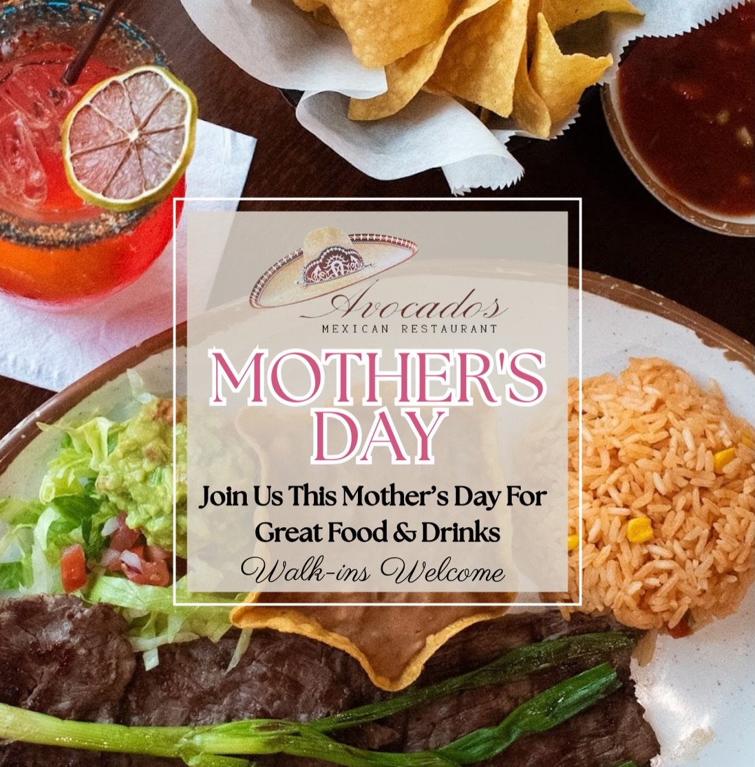 Celebrate Mother&rsquo;s Day with us this weekend 🌸

From tacos and margaritas to family dinner around the table, we&rsquo;ve got everything ready for a celebration made for Mom! Walk-ins welcome all day at Avocados Mexican Restaurant 🌮🍹
.
.
.
#mo