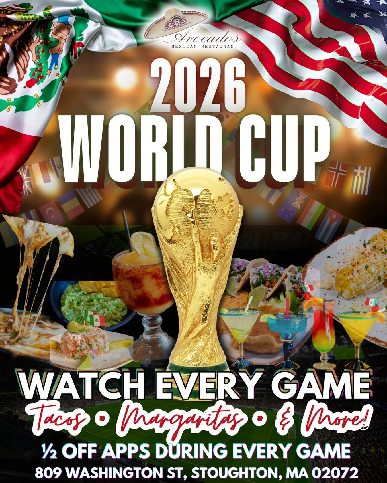 ⚽️ World Cup season is here, and Avocados is ready for every game! 

Whether you&rsquo;re stopping in for your favorite team or just looking for a fun spot to catch a match, we&rsquo;ve got plenty of big screens, cold drinks, and tasty mexican favori