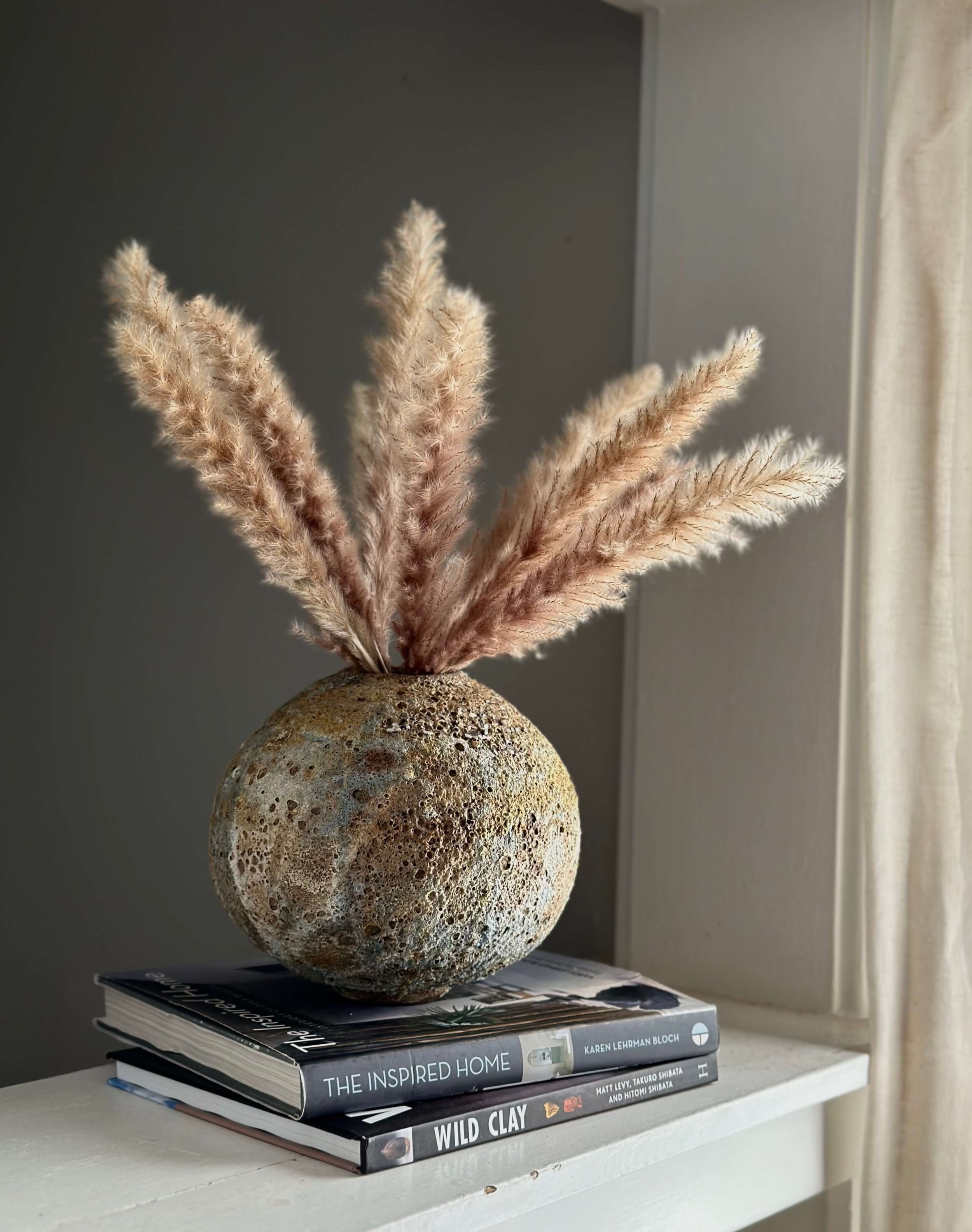 raw aesthetic decor, natural texture decor, handmade ceramic vase, hand-thrown ceramics, textured stoneware, lava glaze vase, medium sculptural vessel, handcrafted ceramic moon jar