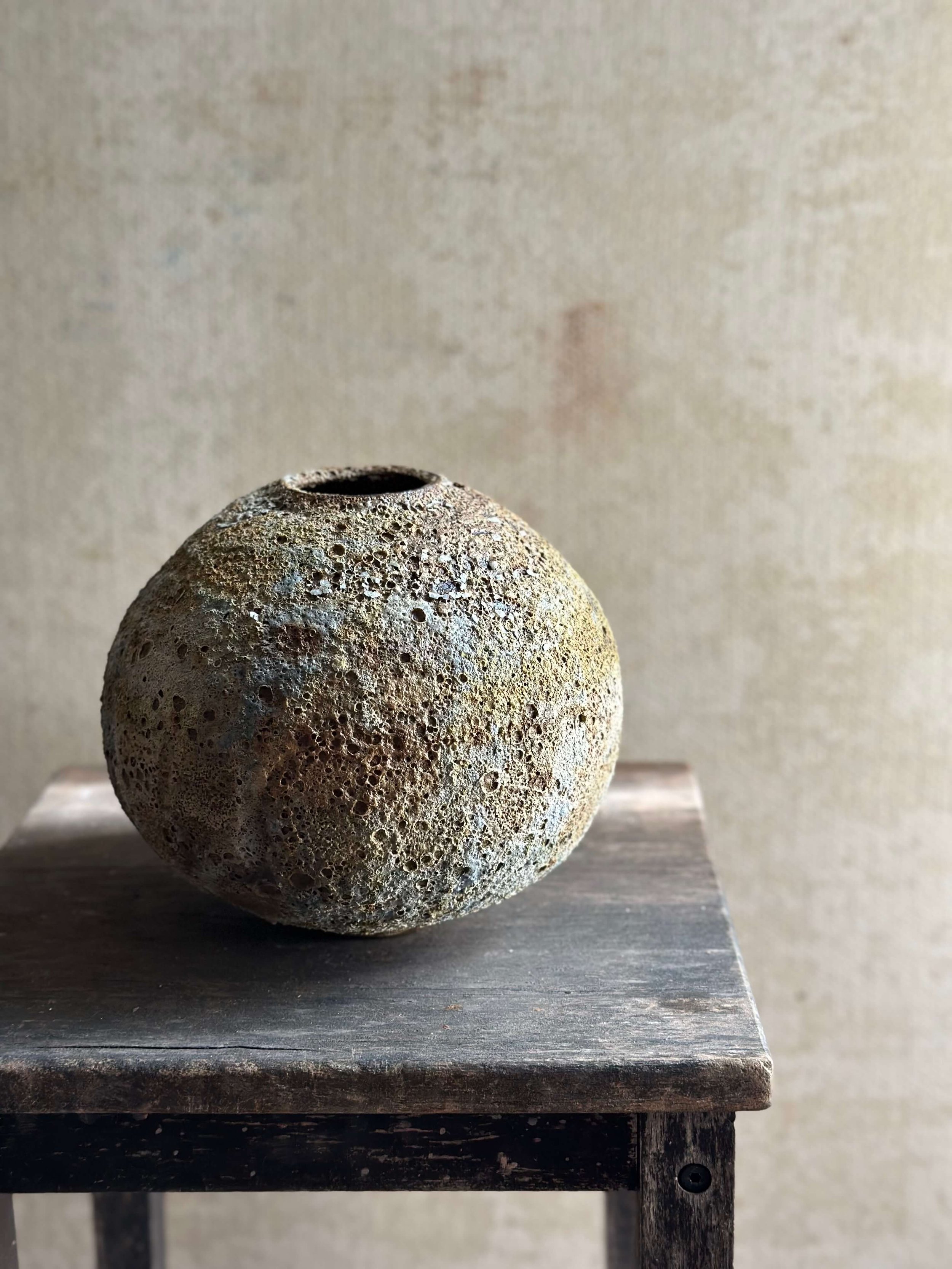 raw aesthetic decor, natural texture decor, handmade ceramic vase, hand-thrown ceramics, textured stoneware, lava glaze vase, medium sculptural vessel, handcrafted ceramic moon jar