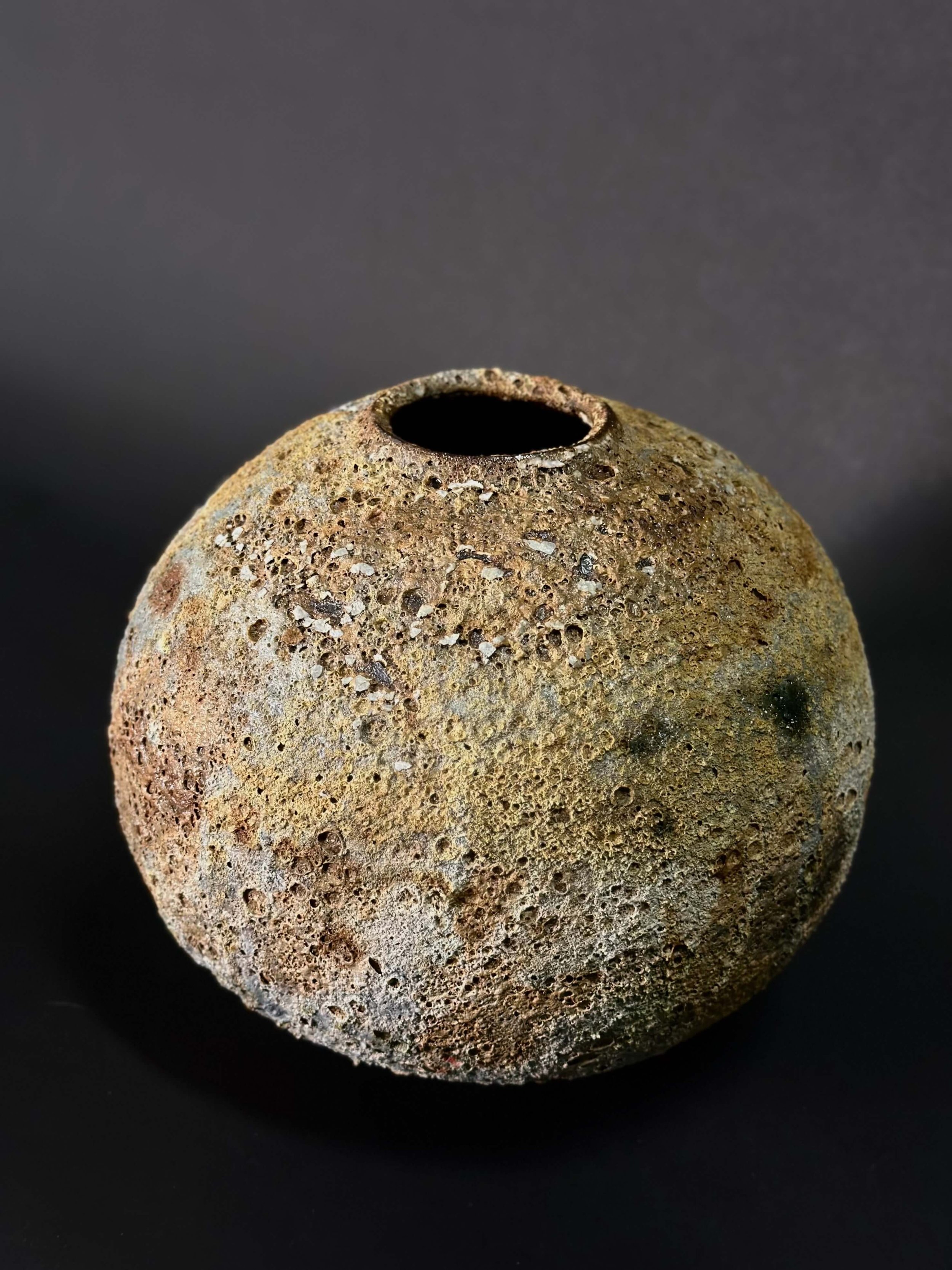 raw aesthetic decor, natural texture decor, handmade ceramic vase, hand-thrown ceramics, textured stoneware, lava glaze vase, medium sculptural vessel, handcrafted ceramic moon jar