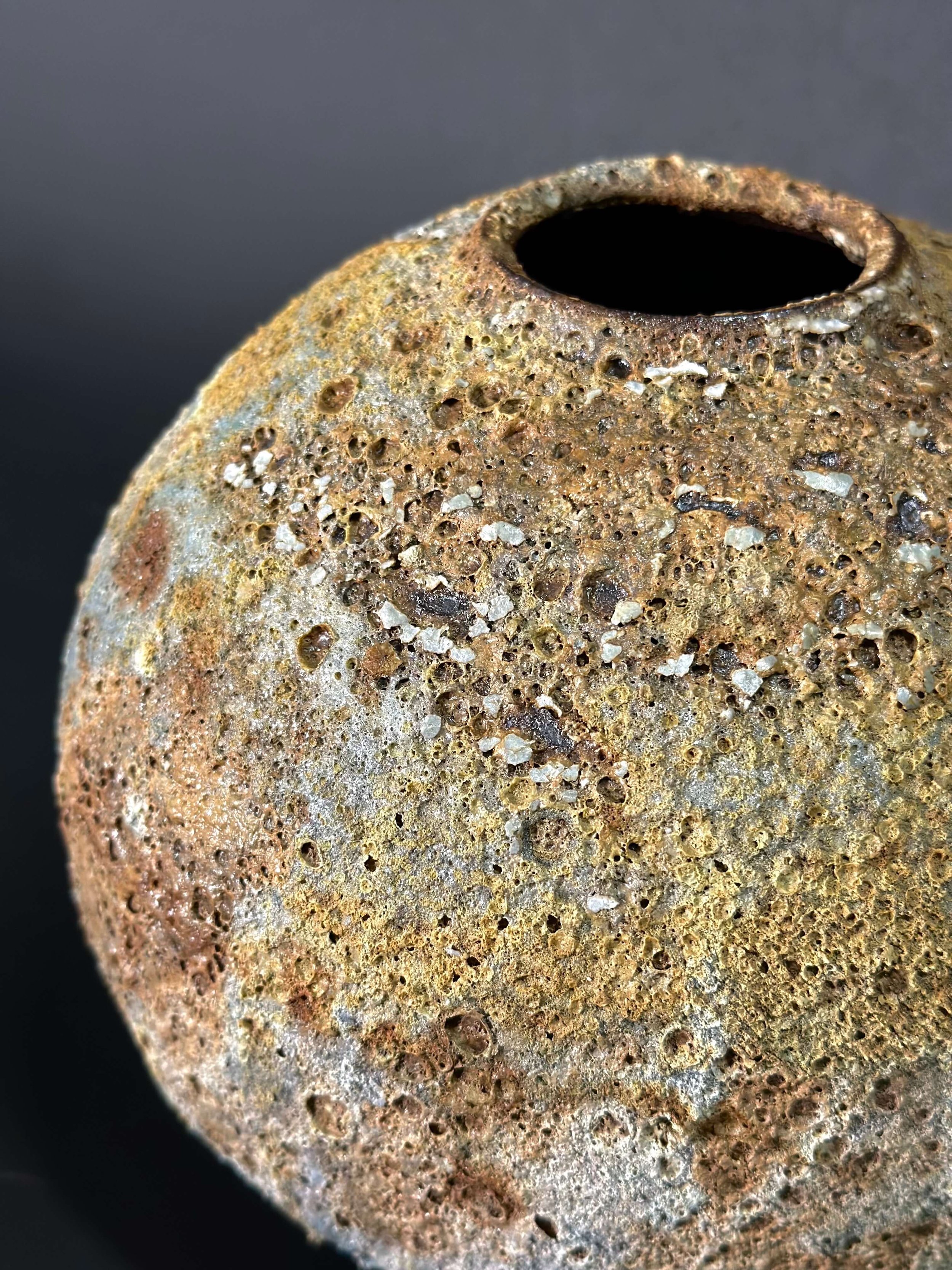 raw aesthetic decor, natural texture decor, handmade ceramic vase, hand-thrown ceramics, textured stoneware, lava glaze vase, medium sculptural vessel, handcrafted ceramic moon jar