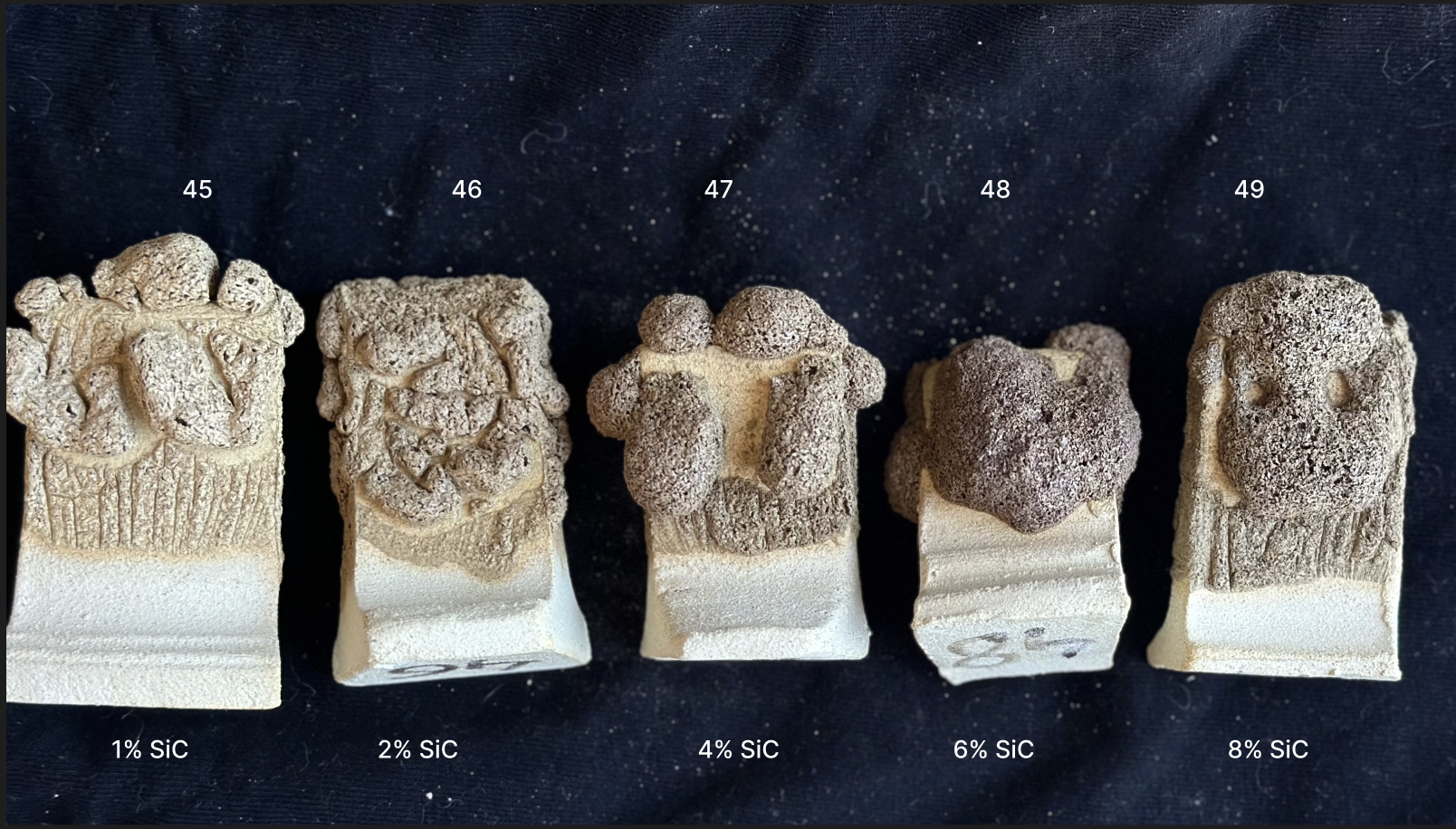 Underfired lava glaze test tiles showing crawl and pucker effects — ceramic texture experiments, Loram Ceramics workshop Lisbon