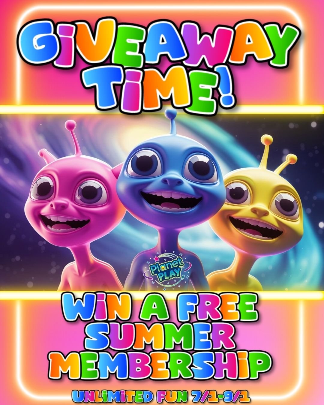 🎉 GIVEAWAY TIME! 🎉
Win a Summer Membership to Planet Play in Bellmore! ☀️🌈

Get UNLIMITED open play from July 1st&ndash;September 1st &ndash; that&rsquo;s 2 whole months of bouncing, climbing, sliding, and fun (a $25/day value for just $79.99 for 