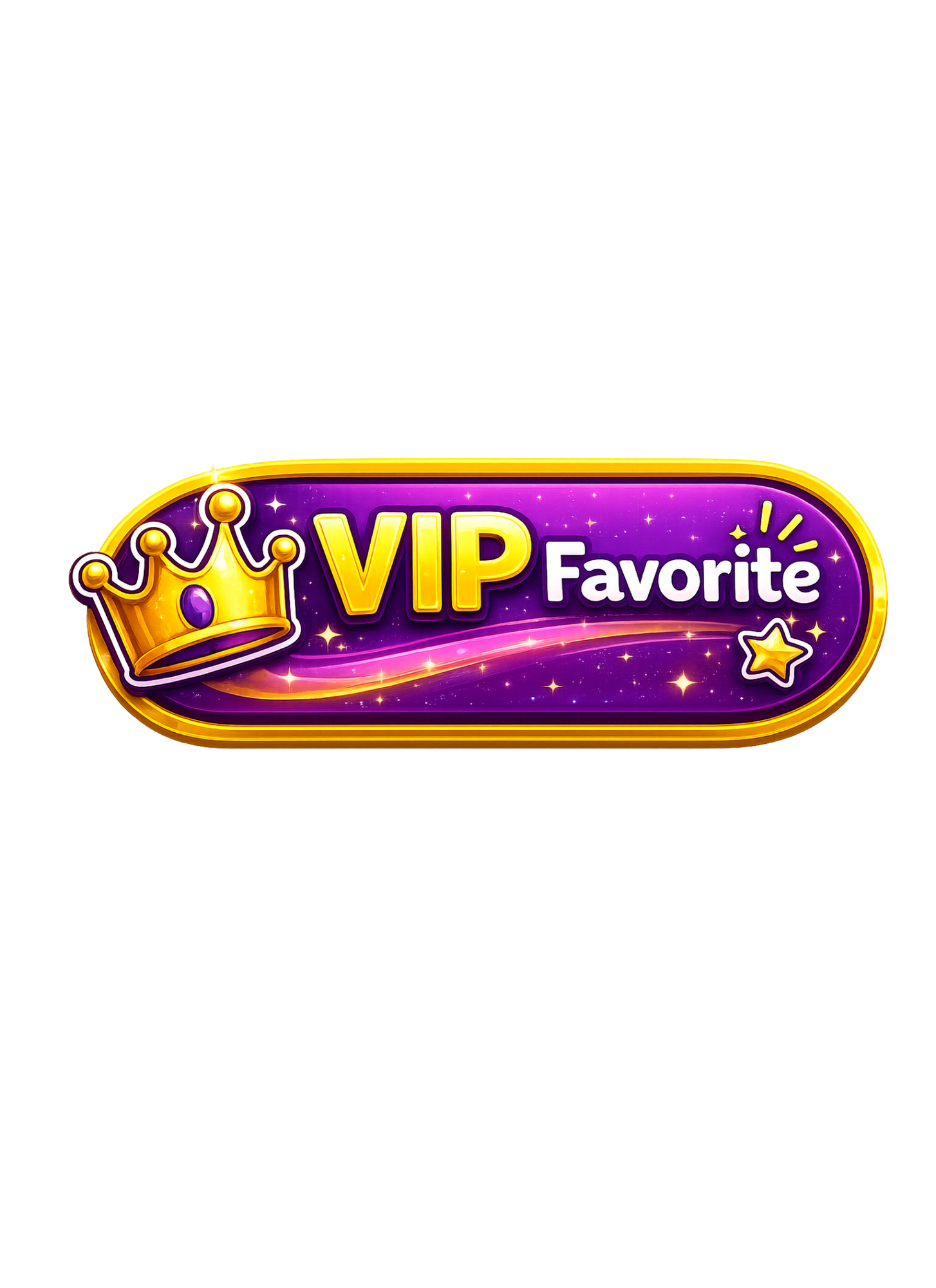 Bright neon sign with purple background reads 'VIP Favorite' in yellow and white letters, decorated with a golden crown and stars.