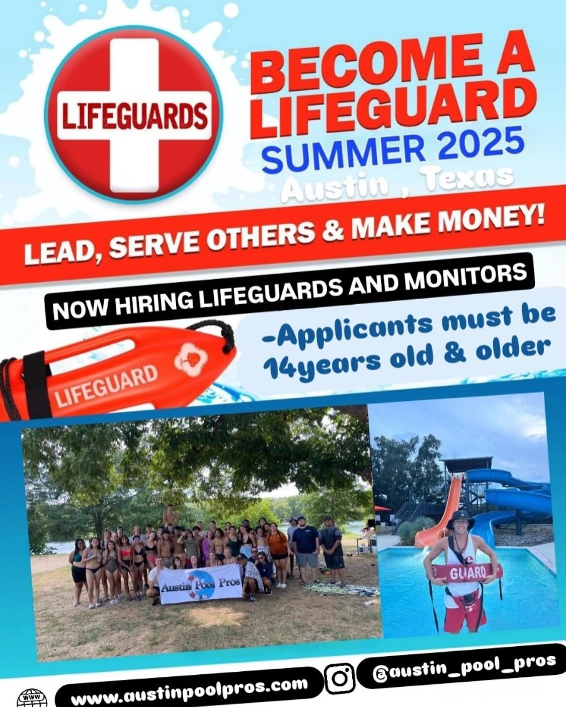 🌊 NOW HIRING &ndash; Lifeguards &amp; Pool Monitors! ☀️

Austin Pool Pros is looking for motivated lifeguards and pool monitors to join our team!

✅ Lifeguards: Minimum age 15
✅ Pool Monitors: Minimum age 14
✅ Flexible hours &amp; a great work envir