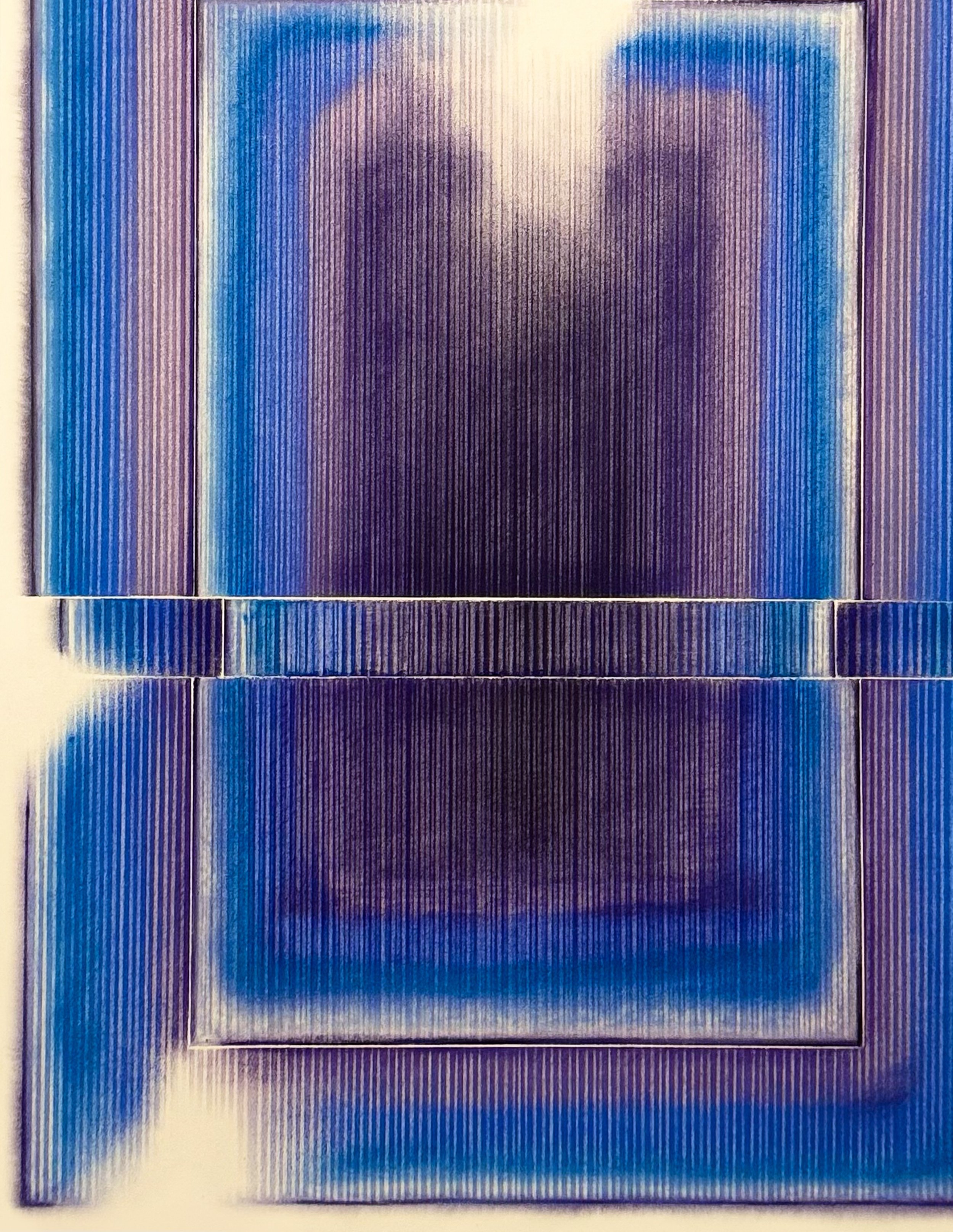 B E T E E N - B L U E - B R E A T H S - 2 0 2 6 &bull; 

Built slowly through layers of pastel and pressure on paper, this piece shifts depending on distance. From afar it feels architectural. Up close, it dissolves into vibration, dust, and light. 
