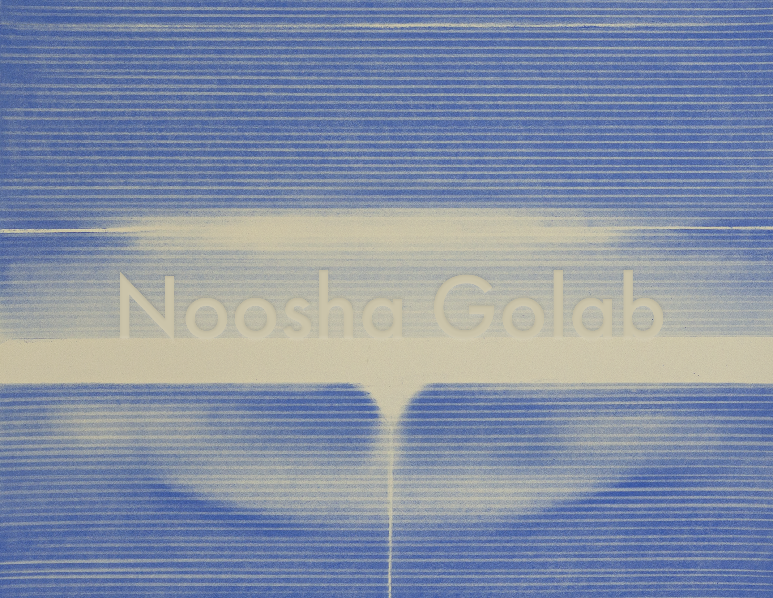 Abstract blue and cream pastel artwork with layered horizontal lines by Noosha Golab