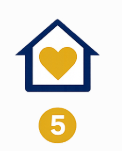 Icon of a house with a yellow heart inside and the number 5 below.