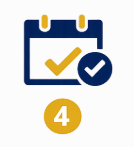 Calendar with a checkmark, and a smaller calendar icon with a checkmark, indicating a scheduled or completed event, with the number 4 below.