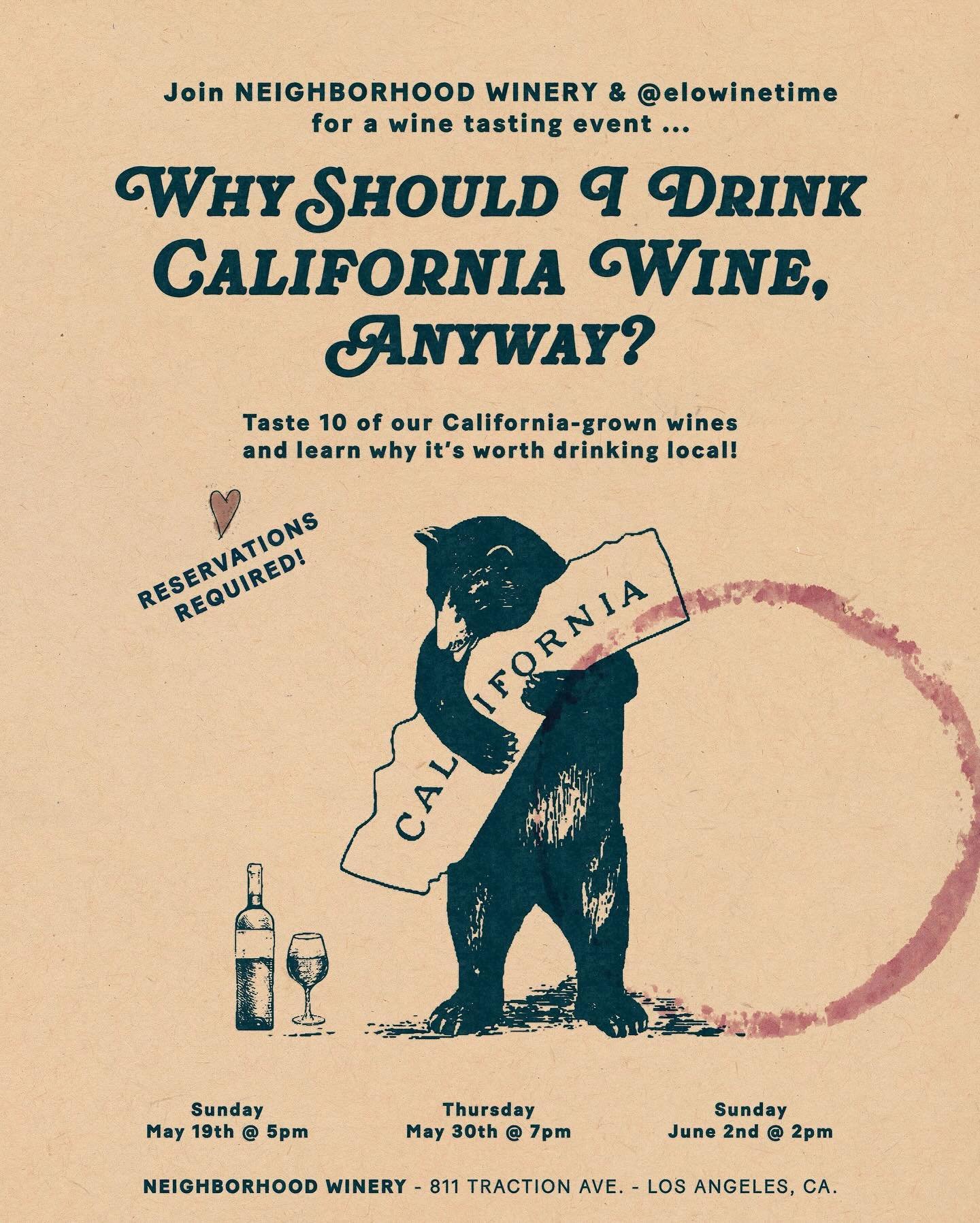Why should you drink California wine? 🍷 Not only does it support our industry and care for our environment, but it&rsquo;s also outstandingly good! Join us and @elowinetime as we debunk myths and celebrate the diversity of California wines:

Dates:
