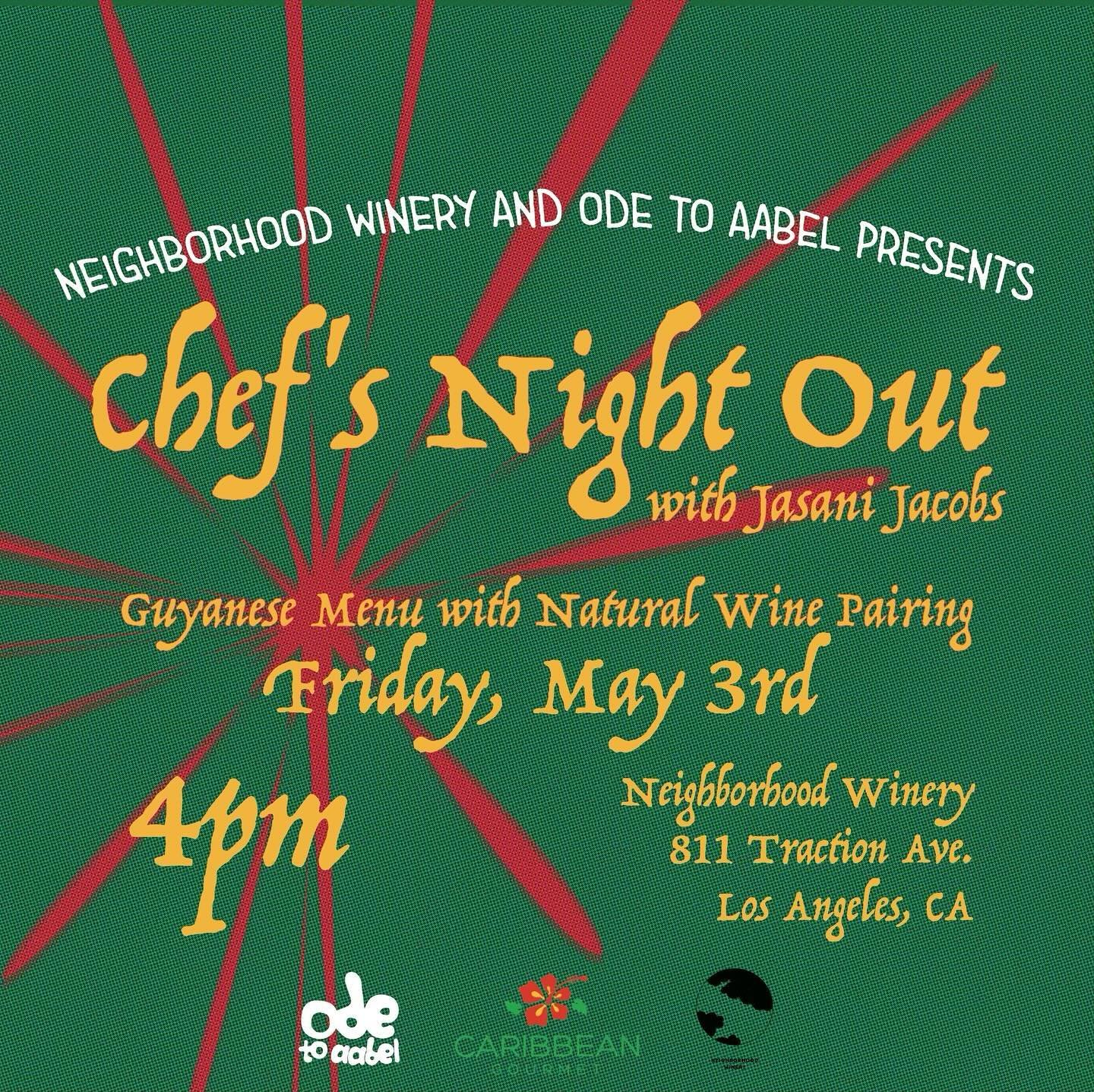 🚨 This Friday, join us for a Guyana-inspired food pop-up at @neighborhoodwinery by @odetoaabel / @jasanijacobs 🚨

4pm - sell out. 

Guyanese food x natural wine = a natural pairing 

From Jasani, &ldquo;Guyanese cuisine is definitely top two in the