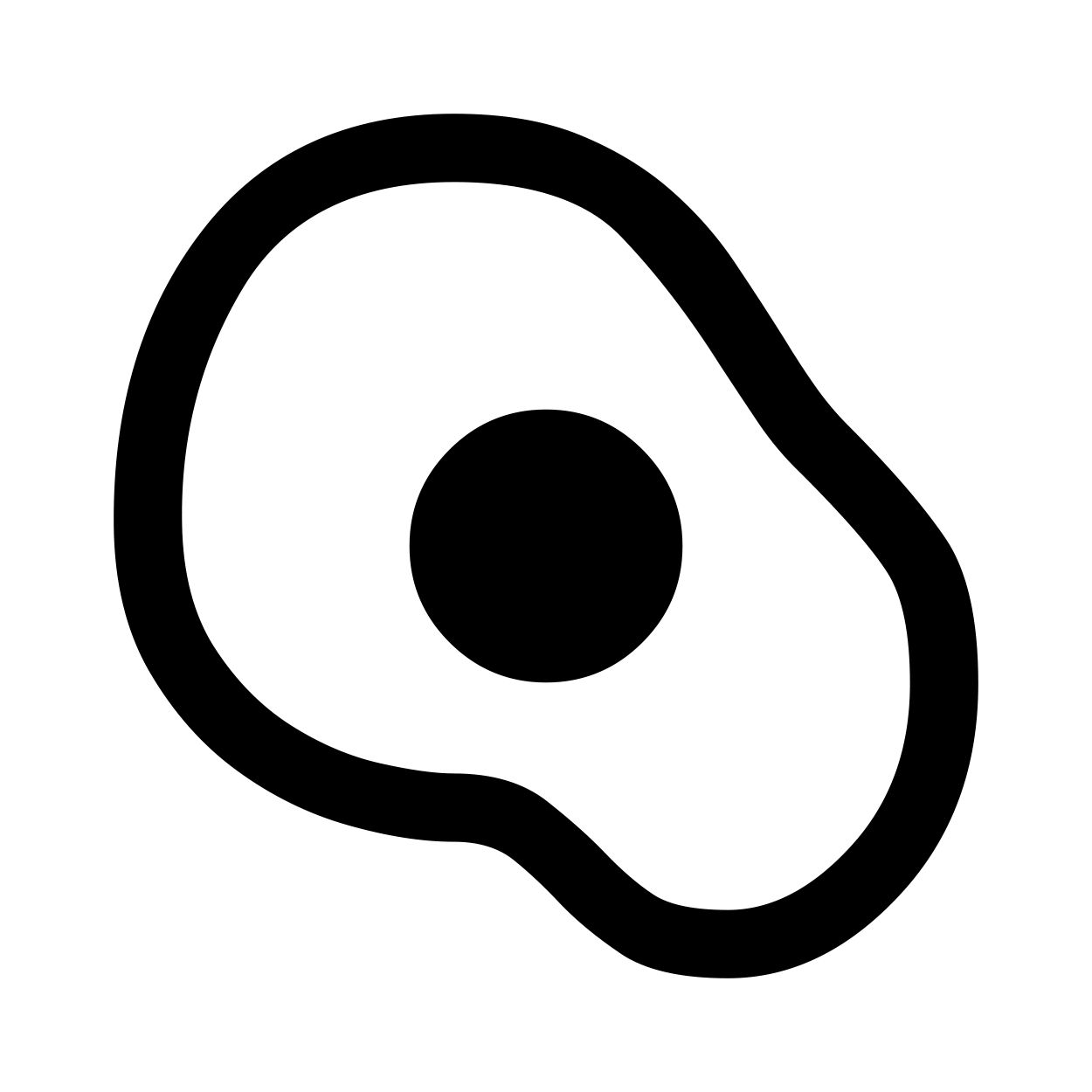 Simplified black and white outline drawing of a fried egg with an oval shape and a circular yolk in the center.