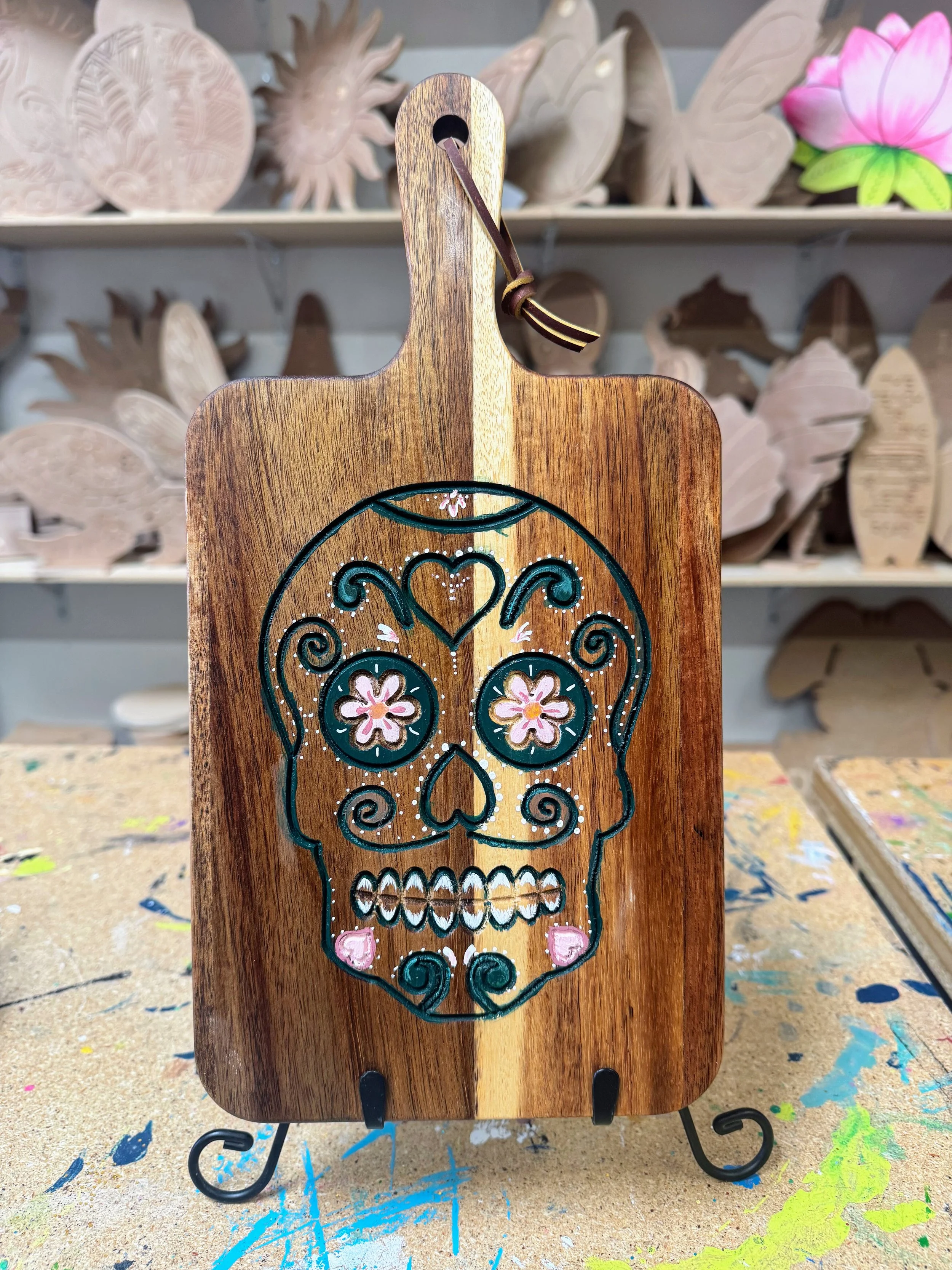 Sugar Skull Design Acacia Charcuterie Board