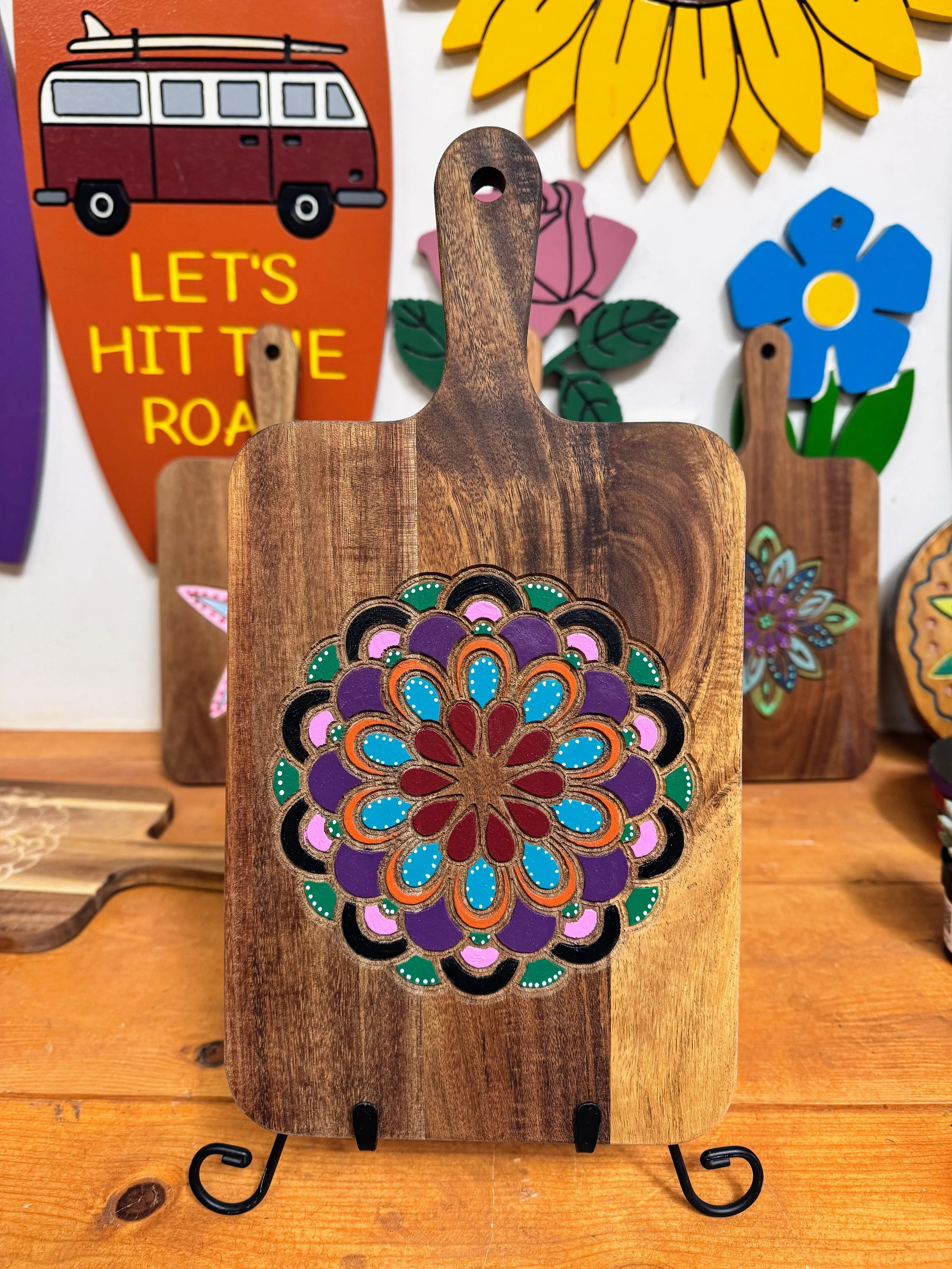 Mandala Flower Acacia Cutting Board | Engraved Wood Board | Boho Floral Paint Project | DIY Craft Kit | Workshop Project (Copy)