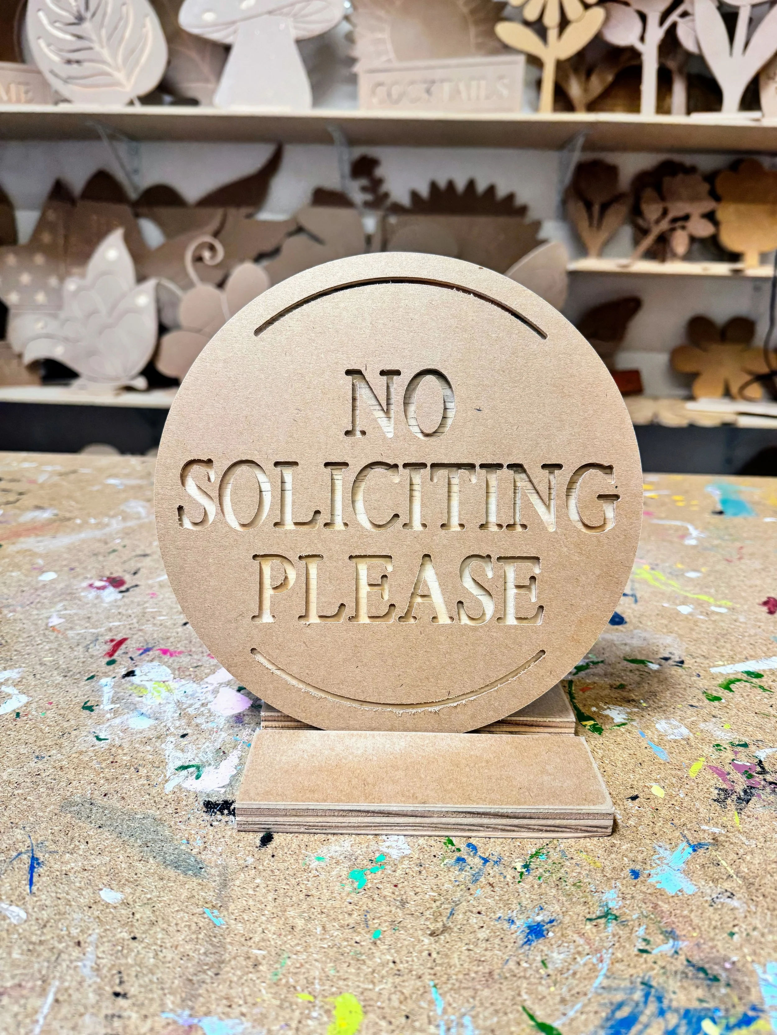 No Soliciting Sign Wooden | Funny Door Sign | Front Door Decor | Porch Sign | Home Security Sign | Outdoor Entryway Decor | Paint Workshop