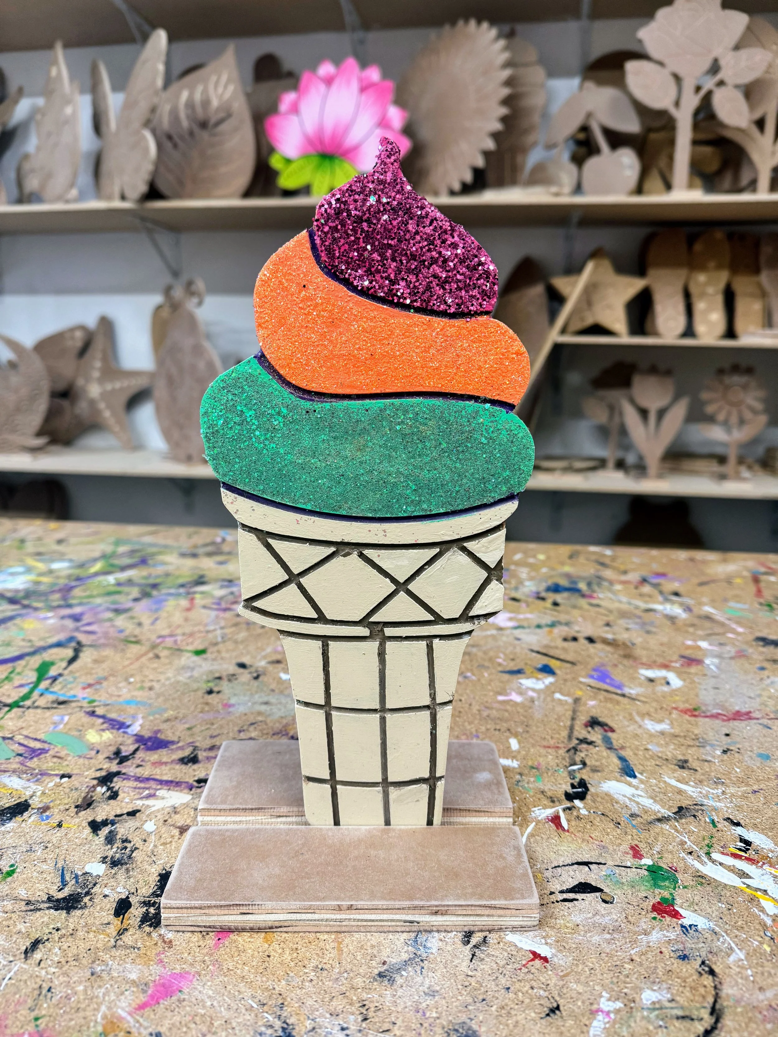 Soft Serve Ice Cream Yard Art | Wooden Ice Cream Decor | Summer Porch Decor | Dessert Sign | Kids Craft Project | Paint Party Workshop