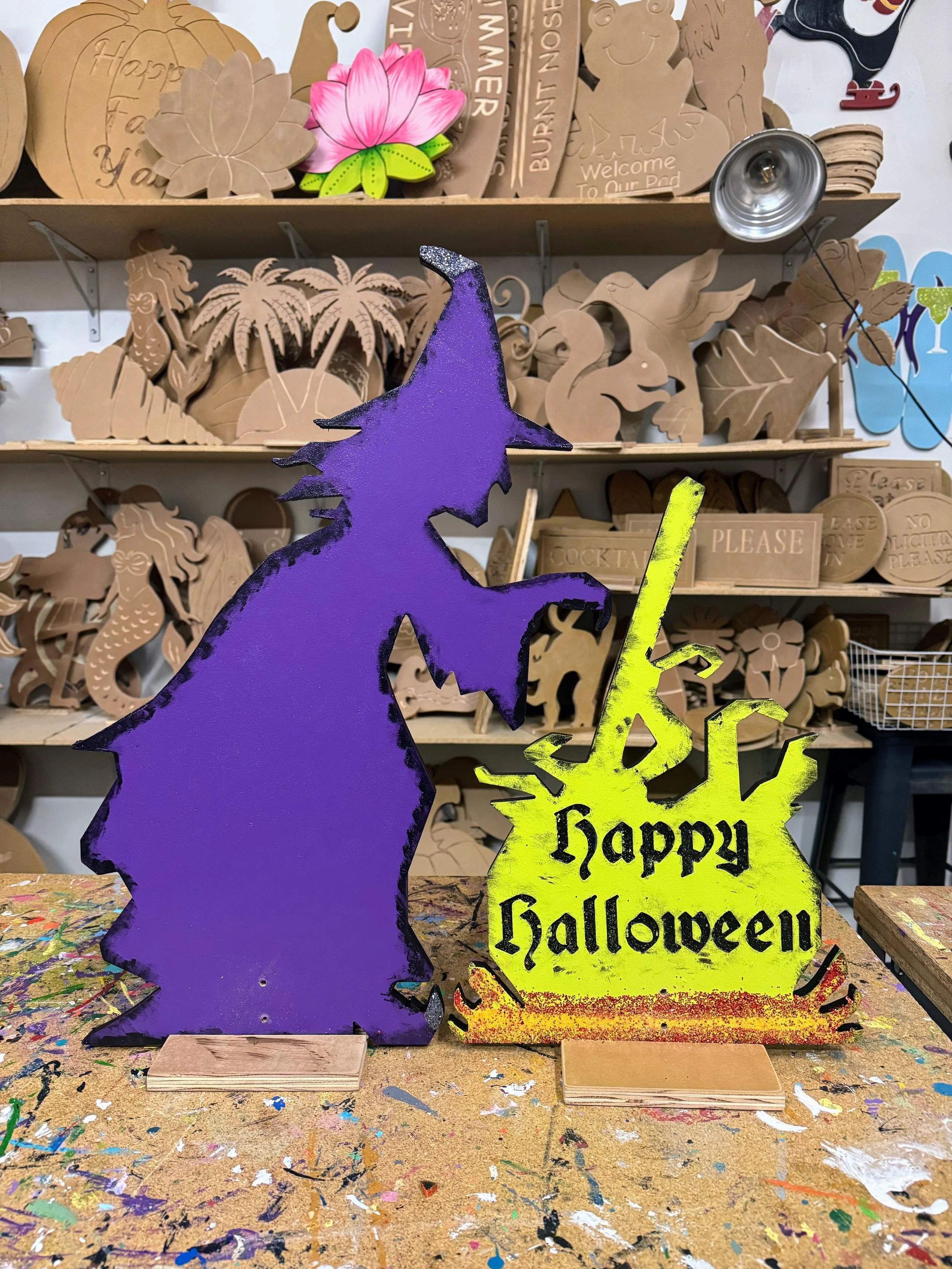Happy Halloween Witch and Cauldron Set