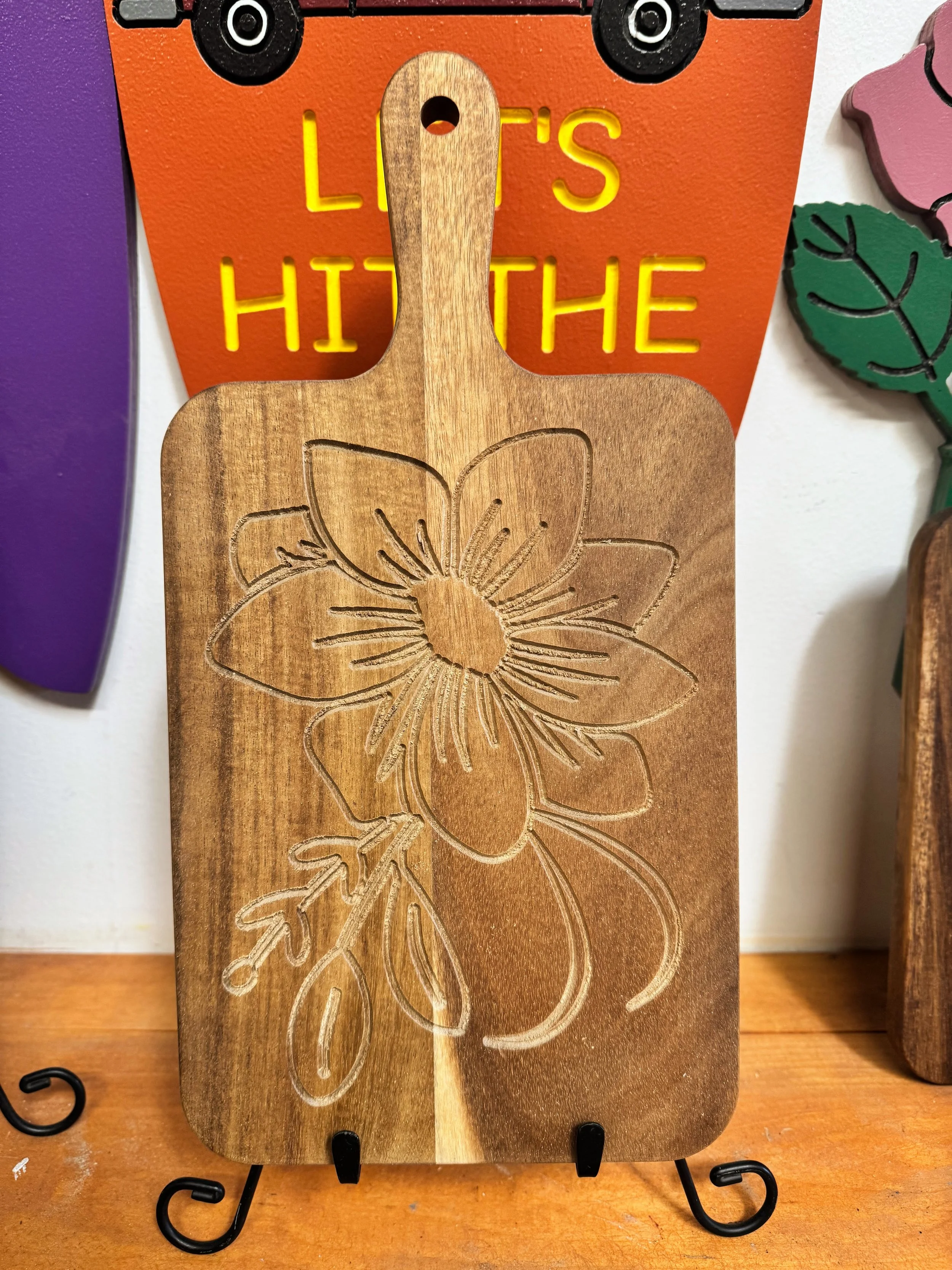 Cosmos Flower Design Acacia Charcuterie Board