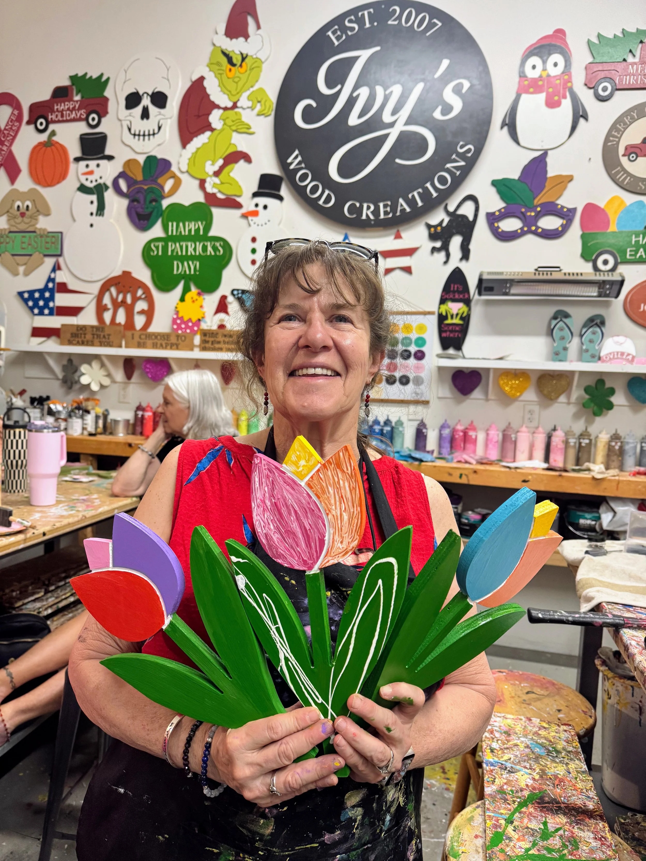 Set of Three Tulips Wood Sign / DIY Paint Kit / Workshop Project