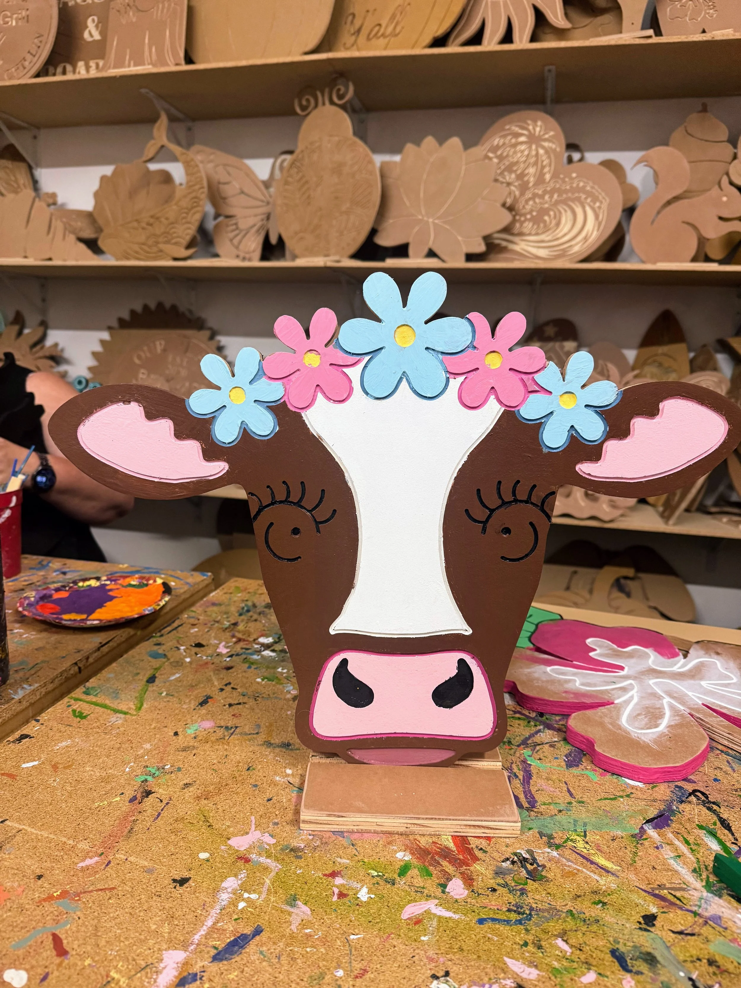 Flower Crown Cow Wood Sign | Farmhouse Cow Decor