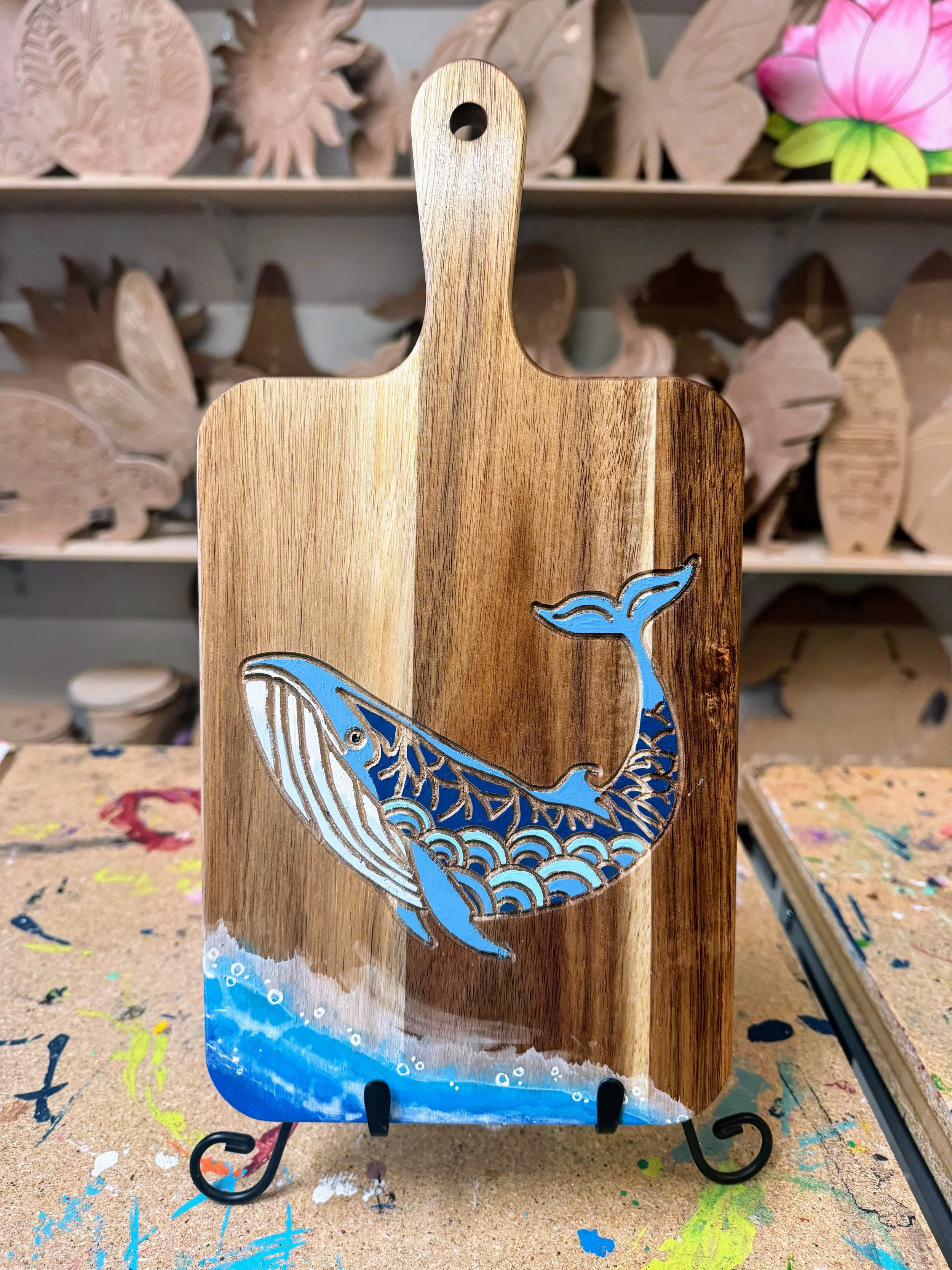 Whale Engraved Acacia Wood Charcuterie Boards