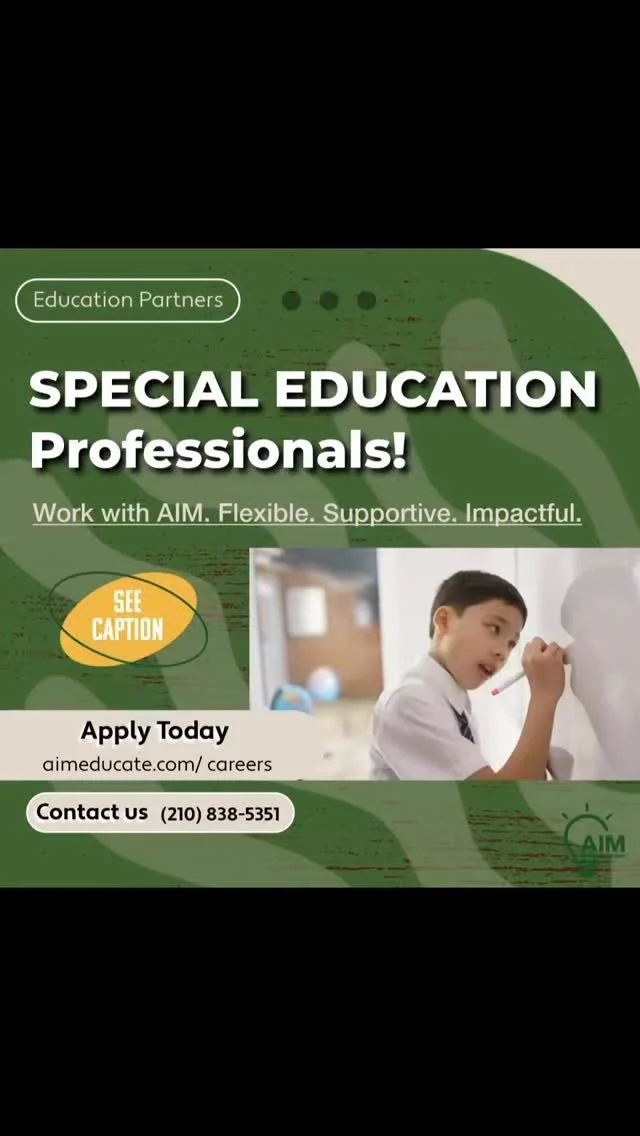 We’re hiring Special Education Professionals!
At AIM Educate, we know your expertise is priceless. That’s why we partner with districts and charter schools to make sure you can do what you do best—without the overwhelm.
Why work