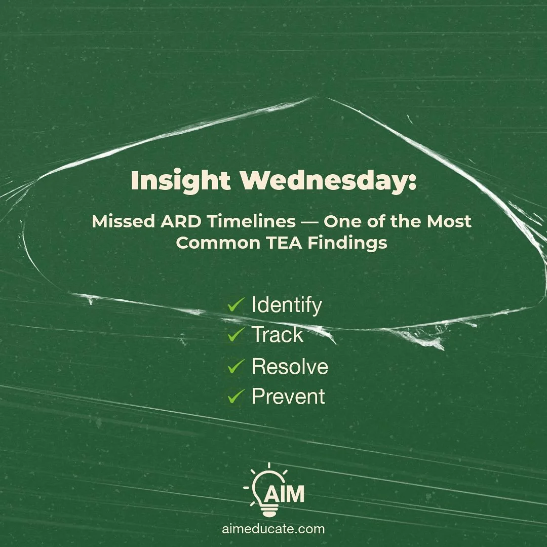 Missed ARD timelines are one of the most common compliance findings districts face during monitoring &mdash; and one of the easiest to prevent.

At AIM Educate, our compliance support team helps districts and charter schools build proactive systems t