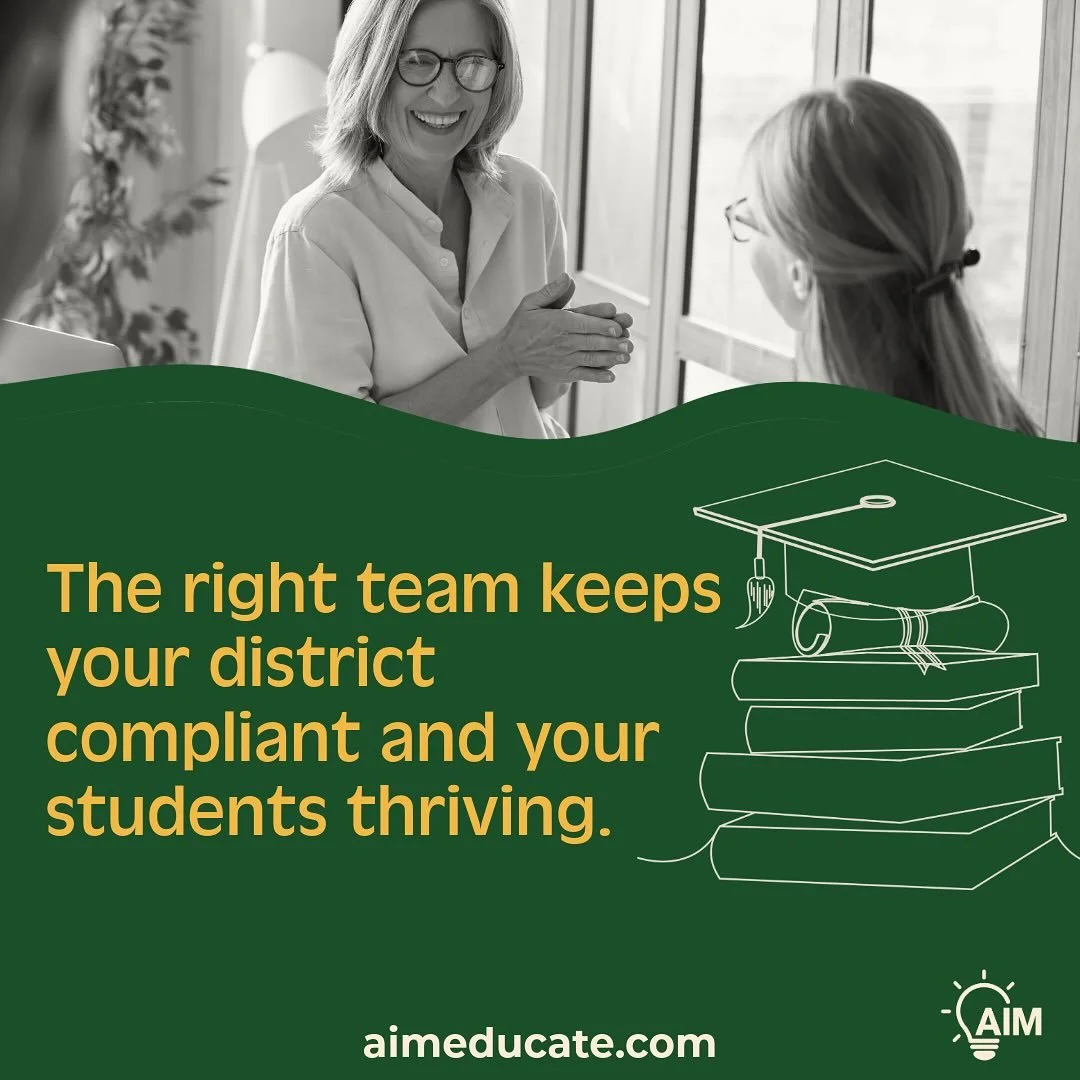 When staffing gaps grow, compliance and student progress both take the hit.

AIM helps districts stay ahead by providing qualified specialists who keep timelines on track and services consistent. 

From evaluations to related services, our teams make