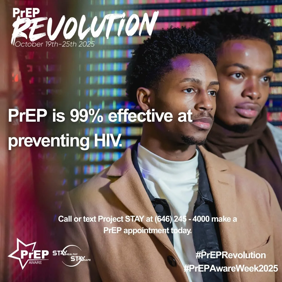 It&rsquo;s #PrEPAwareWeek2025! This years theme is #PrEPRevolution ✨ 

Did you know that PrEP is 99% effective at preventing HIV? PrEP is for everyone! Project STAY provide free PrEP navigation services to folks across NYC 

DM, or text us at 646- 24