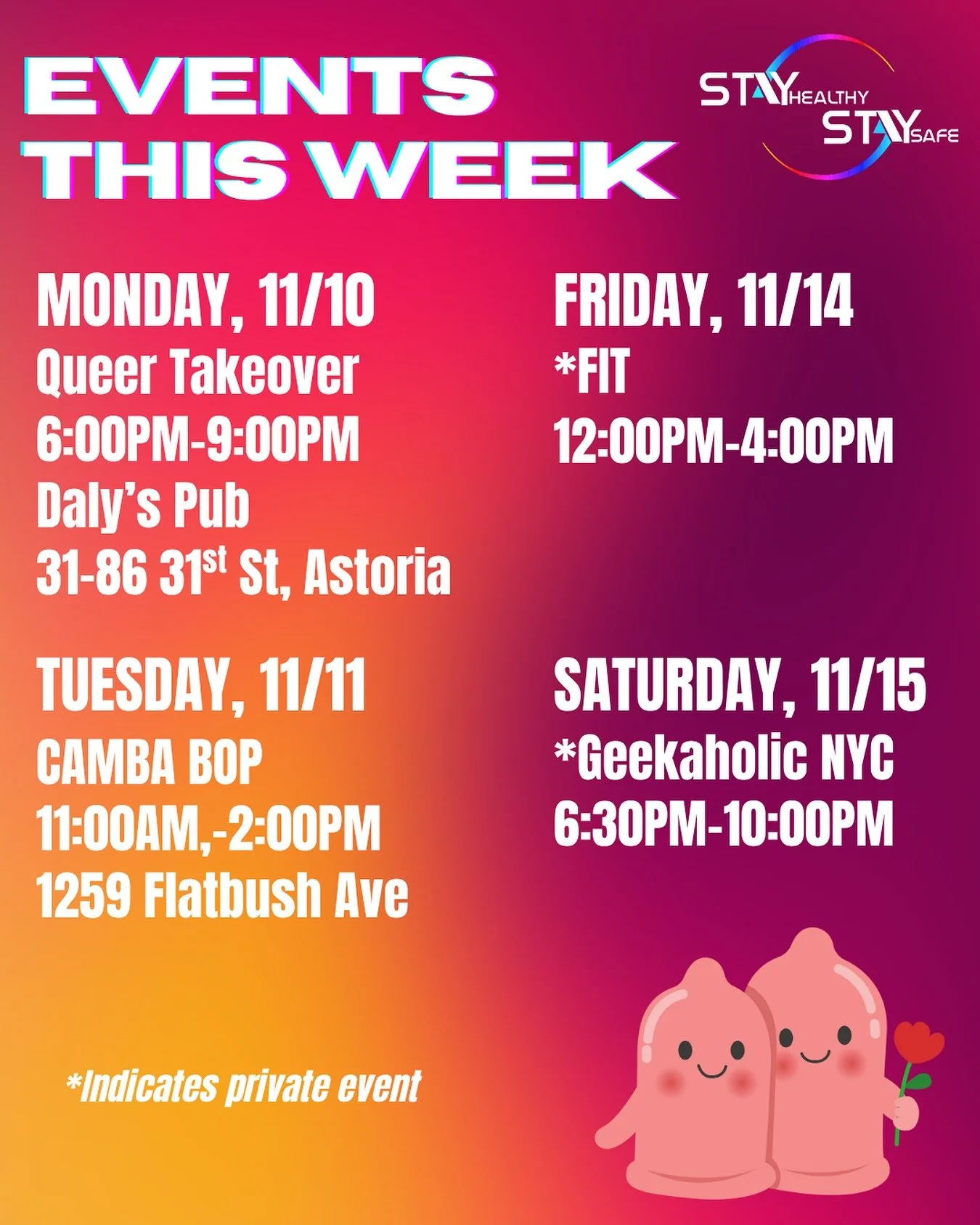 You know what&rsquo;s super cool? Knowing your status 💋

Come get tested with Project STAY! It&rsquo;s FREE!!!!

Like always, we are offering testing for:
✅ chlamydia 
✅ gonorrhea
✅ syphilis 
✅ HIV 

*dm us for more info about the private events :)
