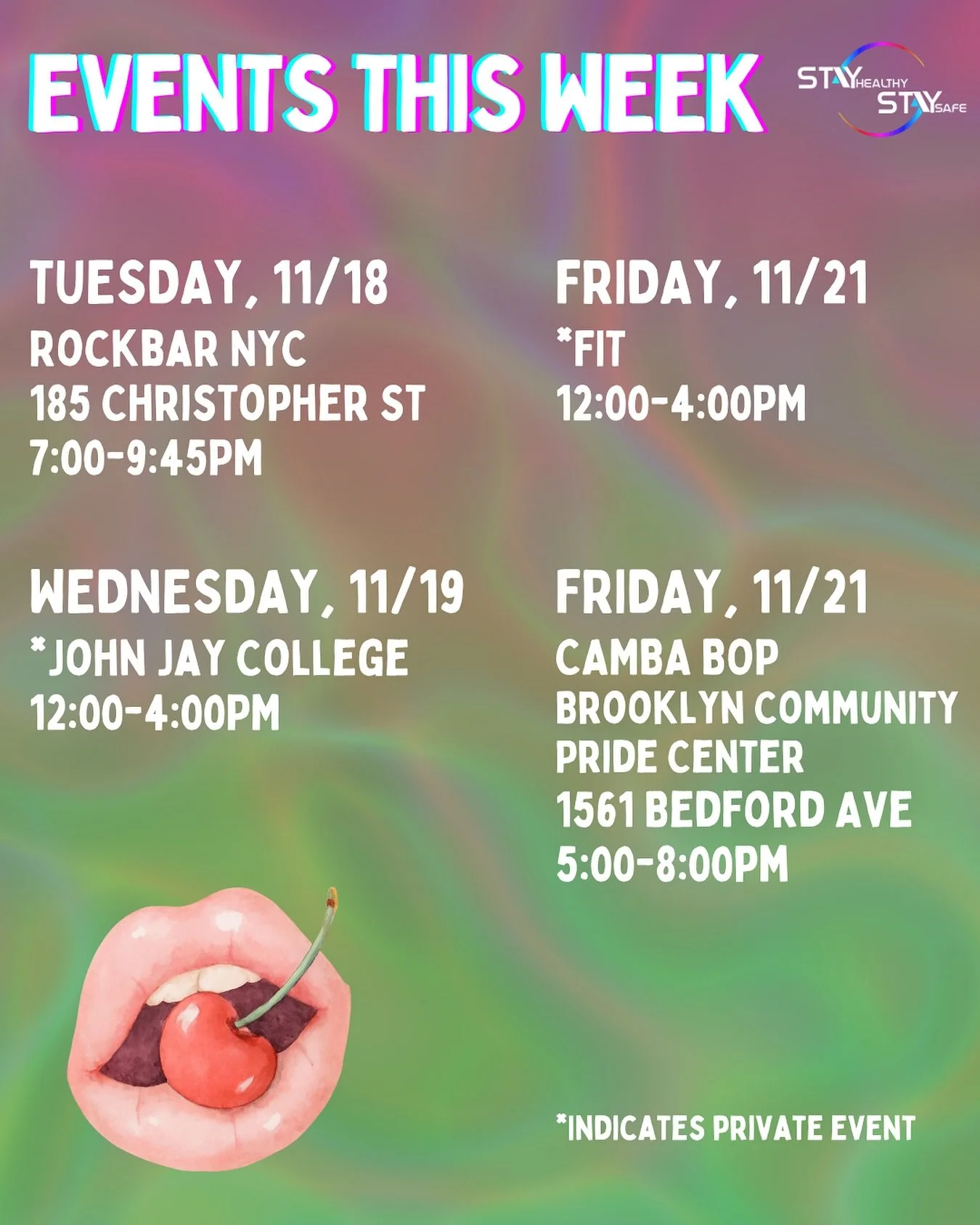 get 👏 yourself 👏 tested 👏

it&rsquo;s so easy!!!!! check out where we will be in the community this week 💓 

can&rsquo;t make it? text/call us to make an appointment at our adolescent and young adult clinic! 

#health #publichealth #newyork #newy