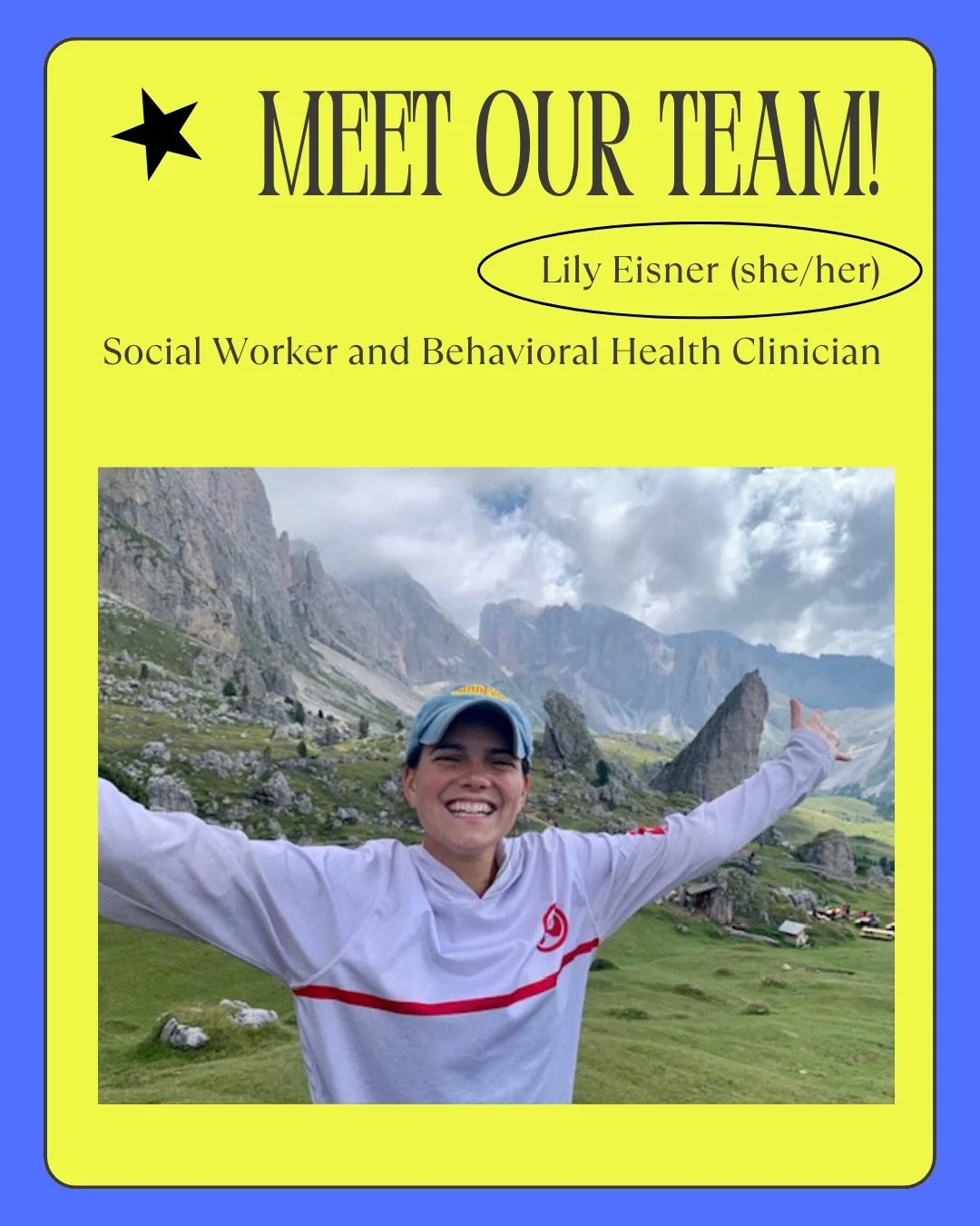 Meet Lily! 🩵

Lily Eisner (she/her) is a social worker and behavioral health clinician at New York Presbyterian Hospital&rsquo;s Comprehensive Health Program @nyphospital 🏥💙 She provides mental health care and concrete support using CBT, DBT, moti