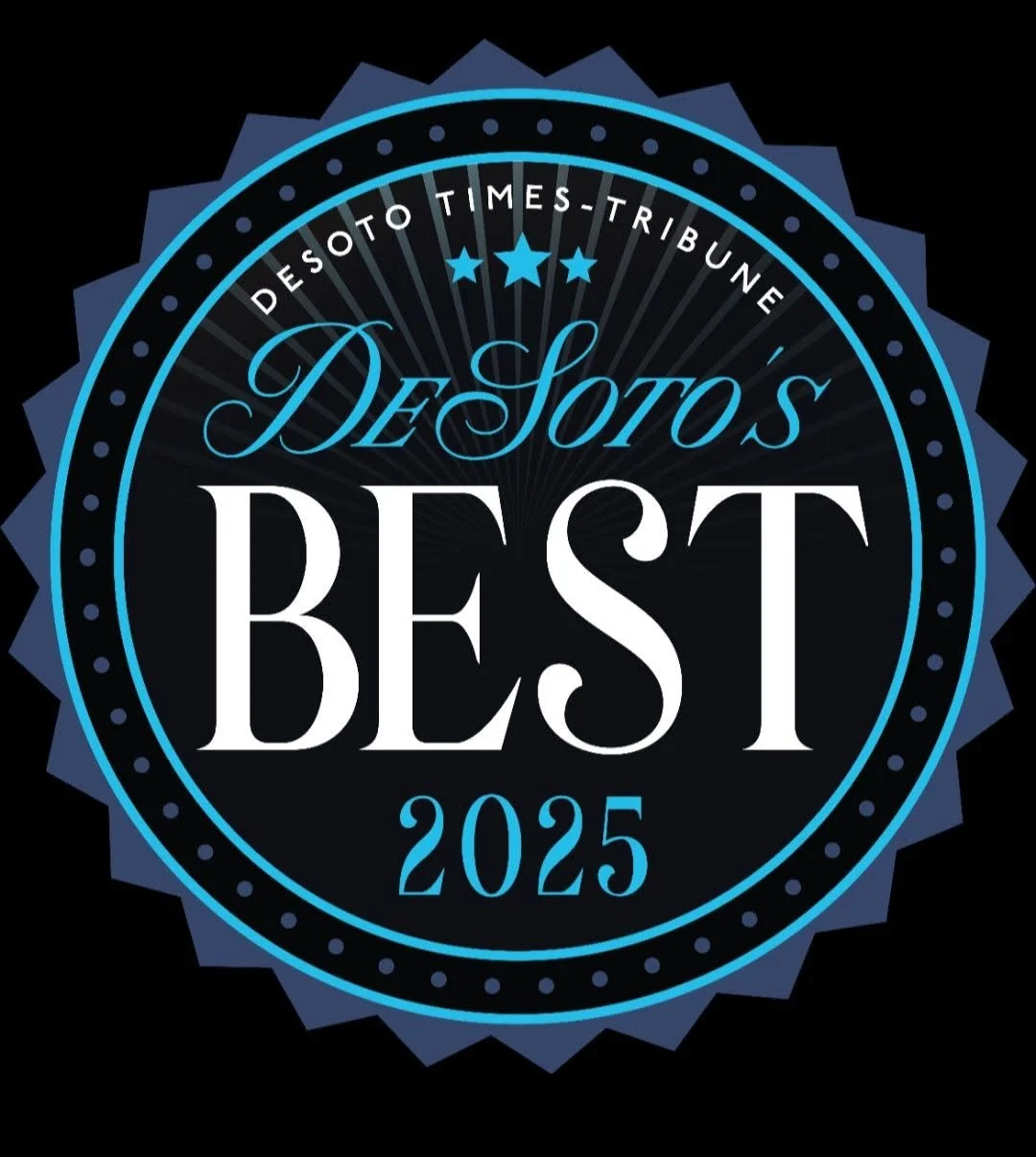 An award badge with a black background and blue accents that reads 'DeSoto's Best 2025'.