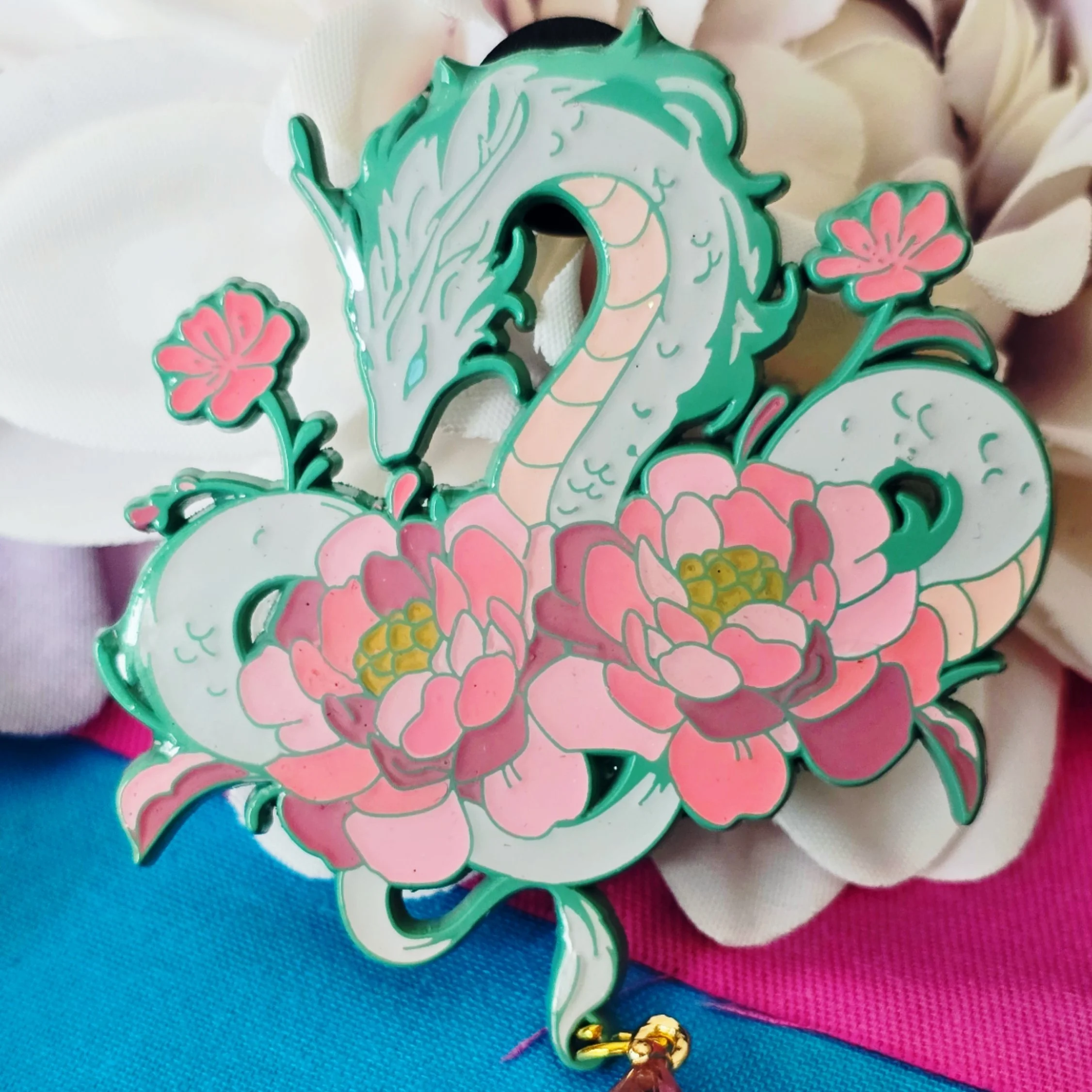 Blue Dragon with Flower Hard Enamel Pin