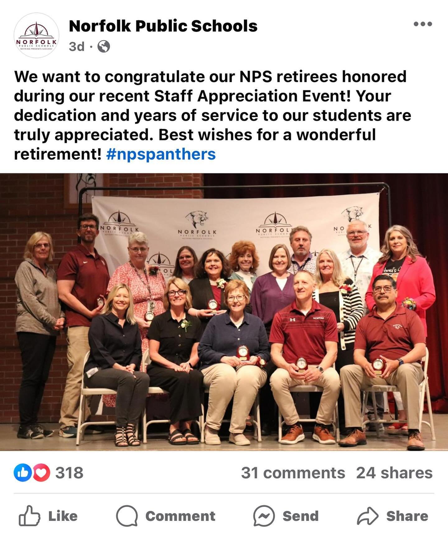 Congratulations to all the honorees who were recognized for their milestone years of service at last week&rsquo;s NPS Staff Appreciation event. 

And, a special congratulations to this year retirees!  Wishing you all the best in this next chapter of 