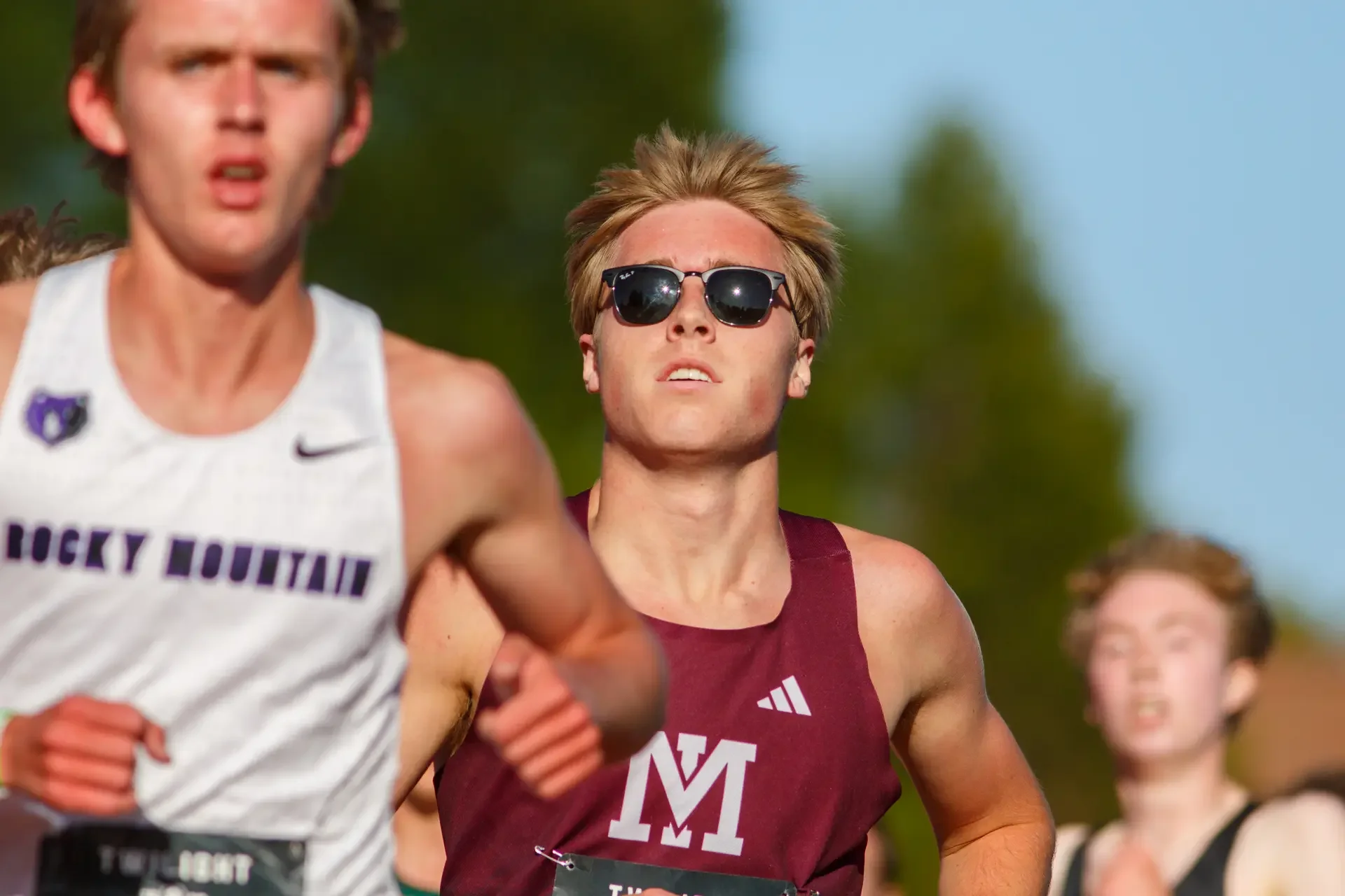 Matthew Lawrence of Mercer Island running on a track. Top contender for the 2024 WIAA 3A 1600m State Championships.