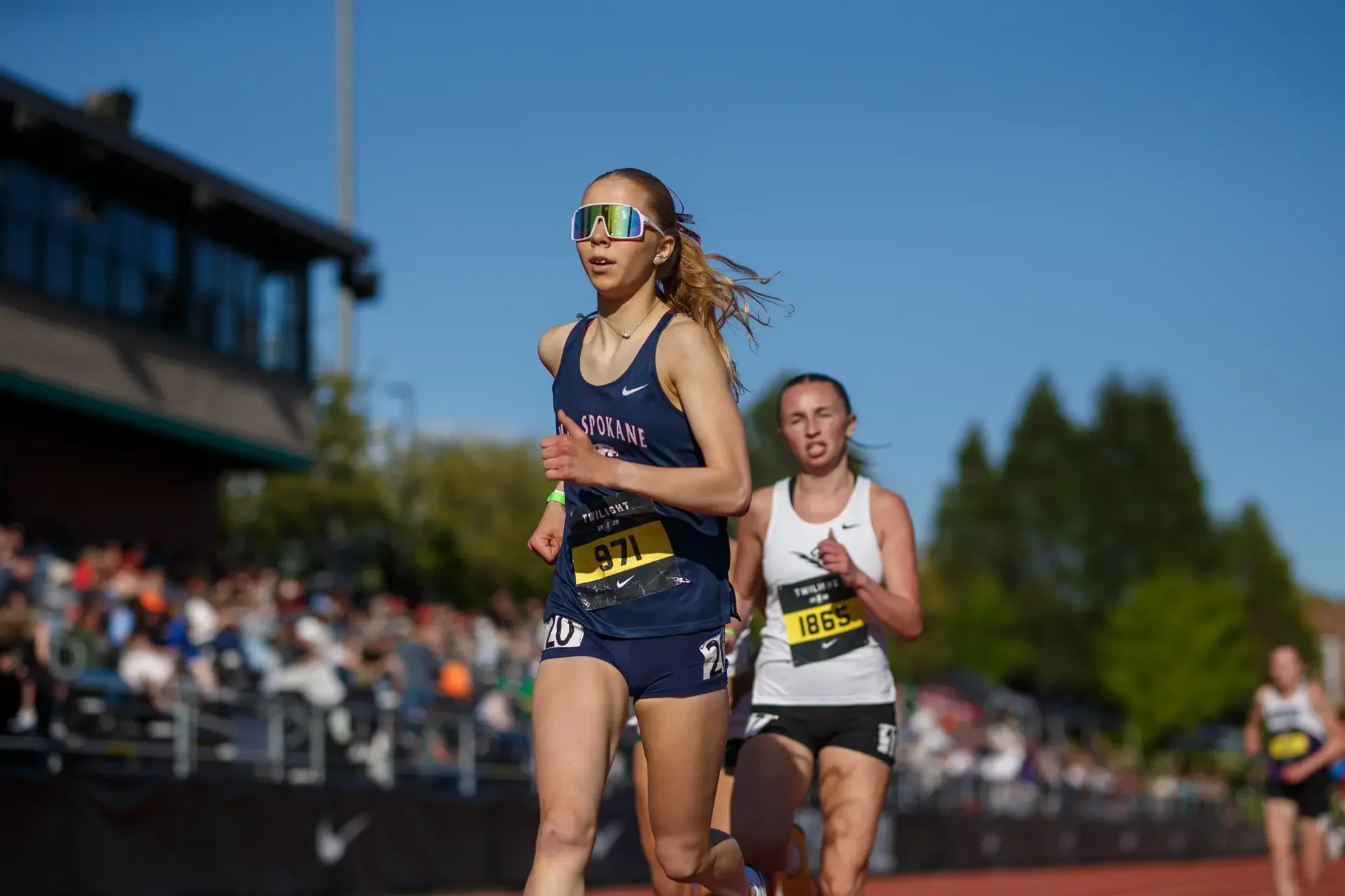 Jane Wycoff of Mt Spokane running on a track. Top contender for the 2026 WIAA 3A 800m State Championships.