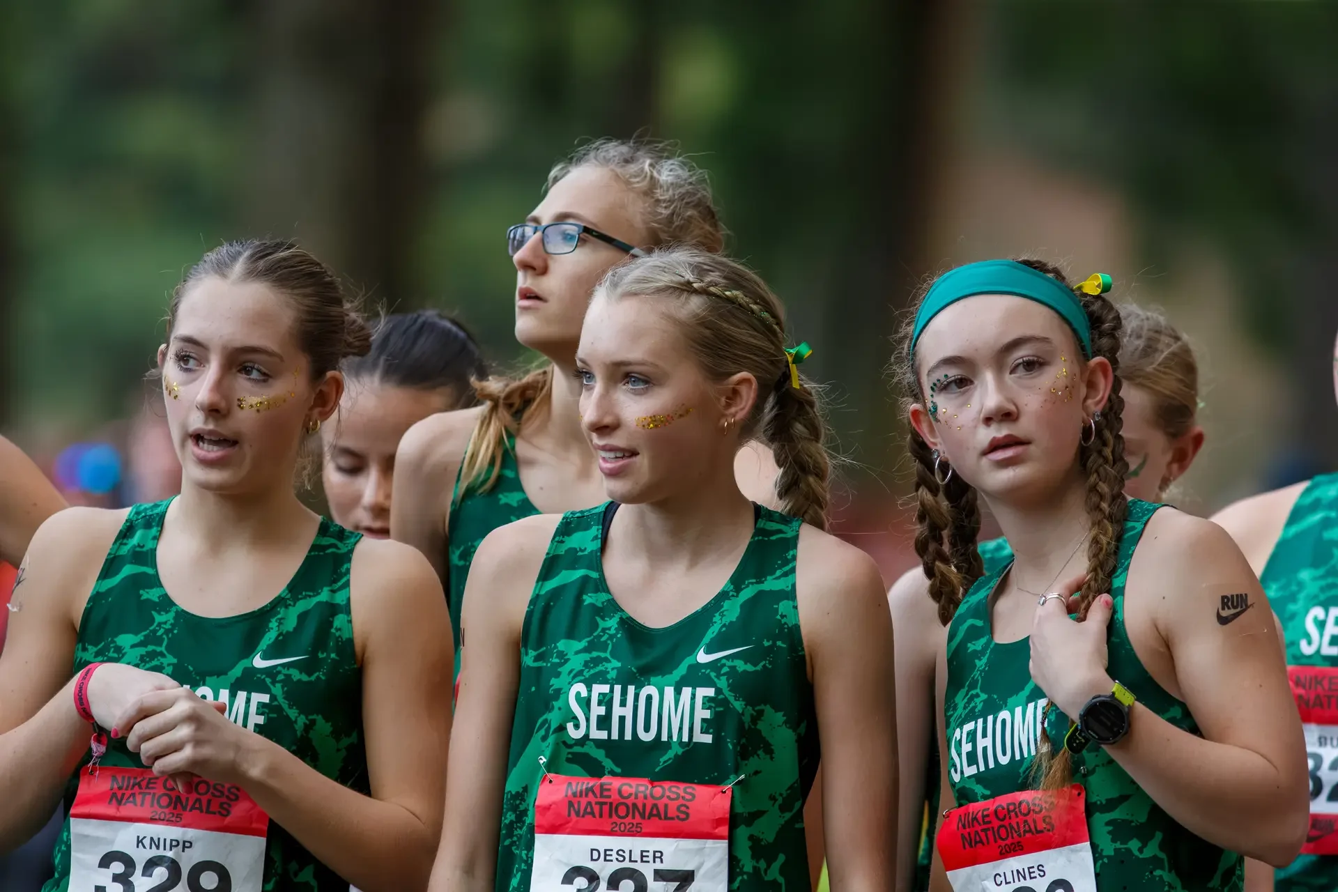 Lil Desler, Samantha Knipp, and Sloan Clines of Sehome standing at the starting line. Top contenders for the 2026 WIAA 2A State Championships.