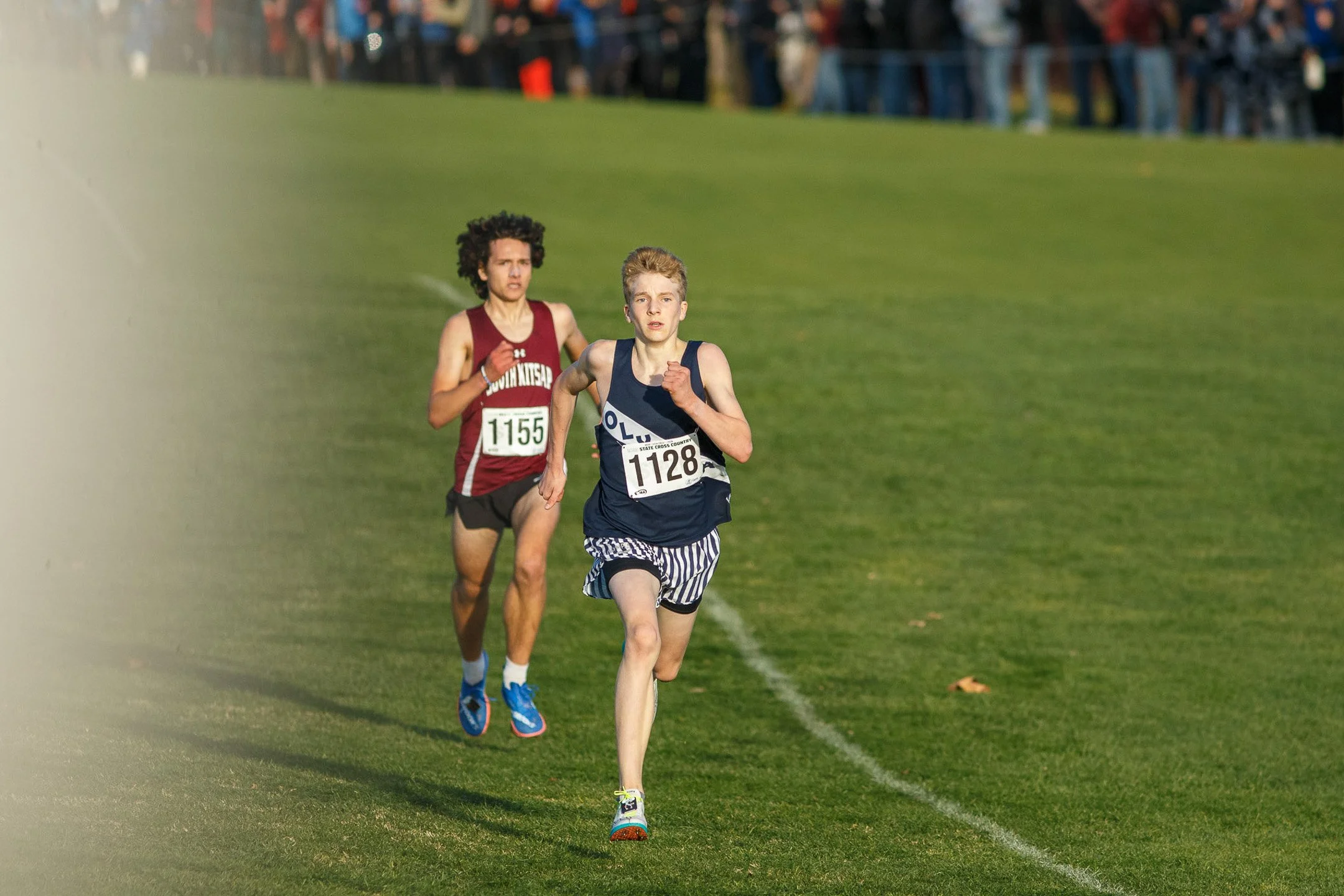 Quenton Lanese competing in the boys 4A race at the 2025 WIAA State Cross Country Championships.