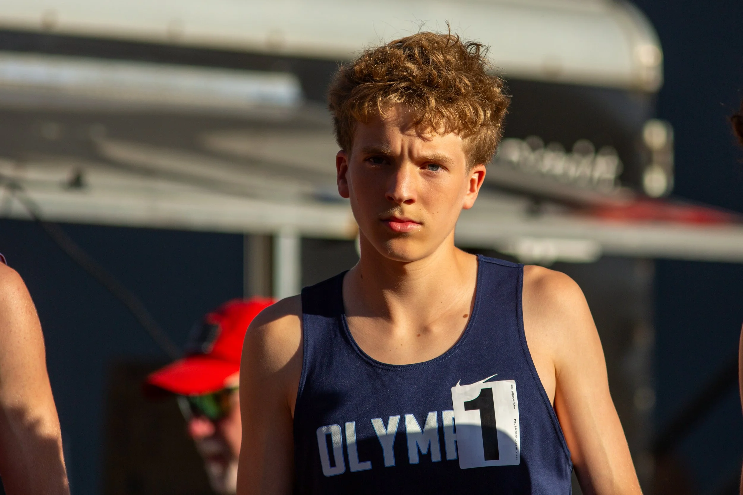 Quenton Lanese of Olympia High School lining up at the start line of the 2026 district championships in Kent, Washington.
