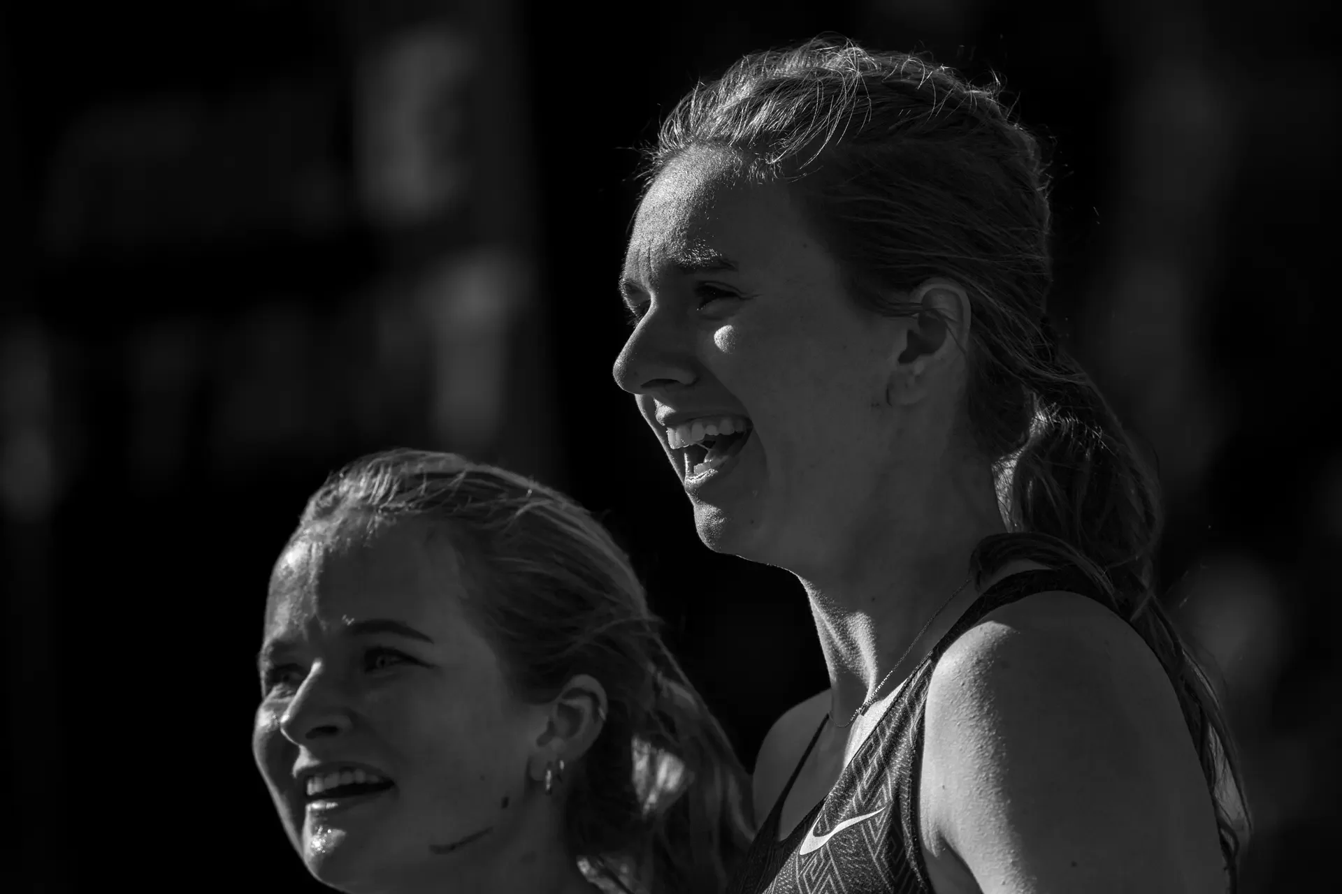 Ella Koch and Sara Thompson of Union smiling. Top contenders for the 2026 WIAA 4A 3200m State Championships.