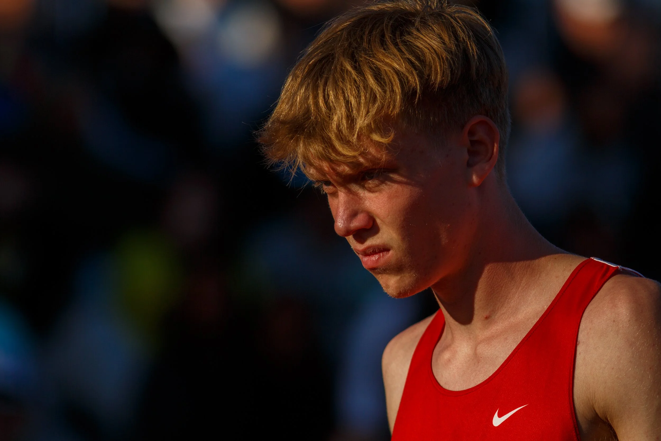 Camas High School distance runner Cohen Butler showing intense focus, featured in the boys 3200m meet record preview for the 2026 South Sound Classic.